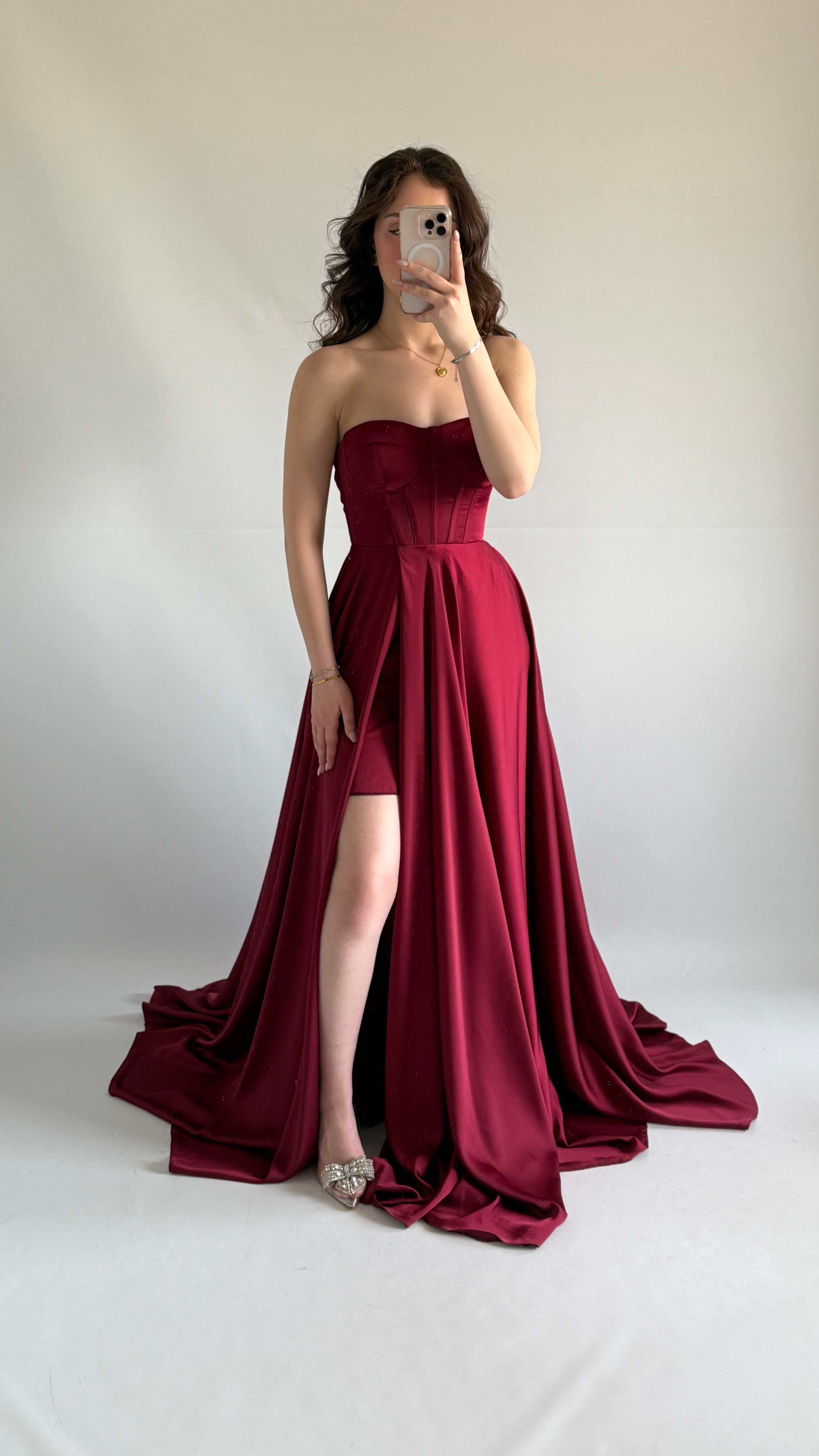 Violetta Saten Abiye Bordo