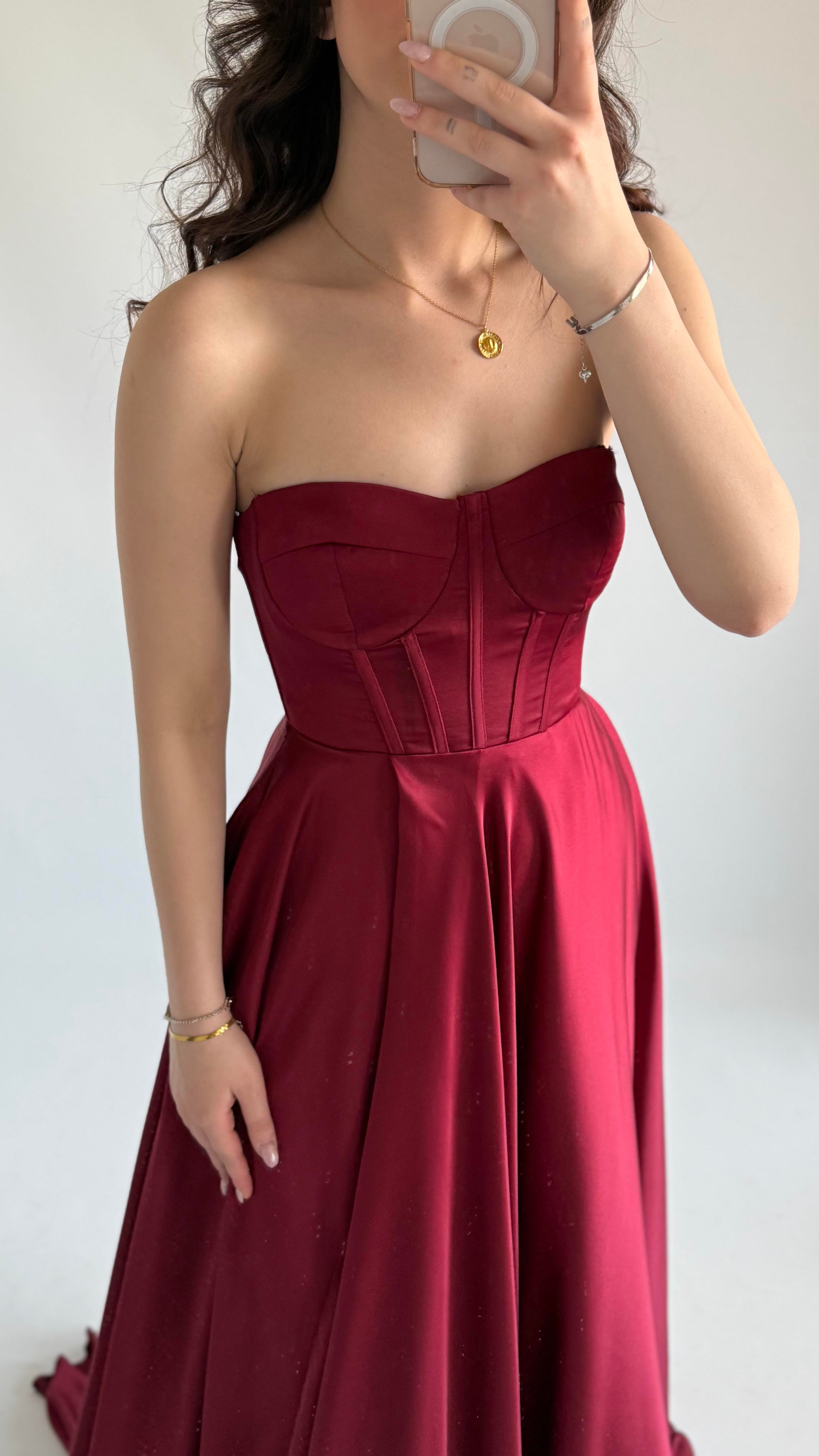 Violetta Saten Abiye Bordo