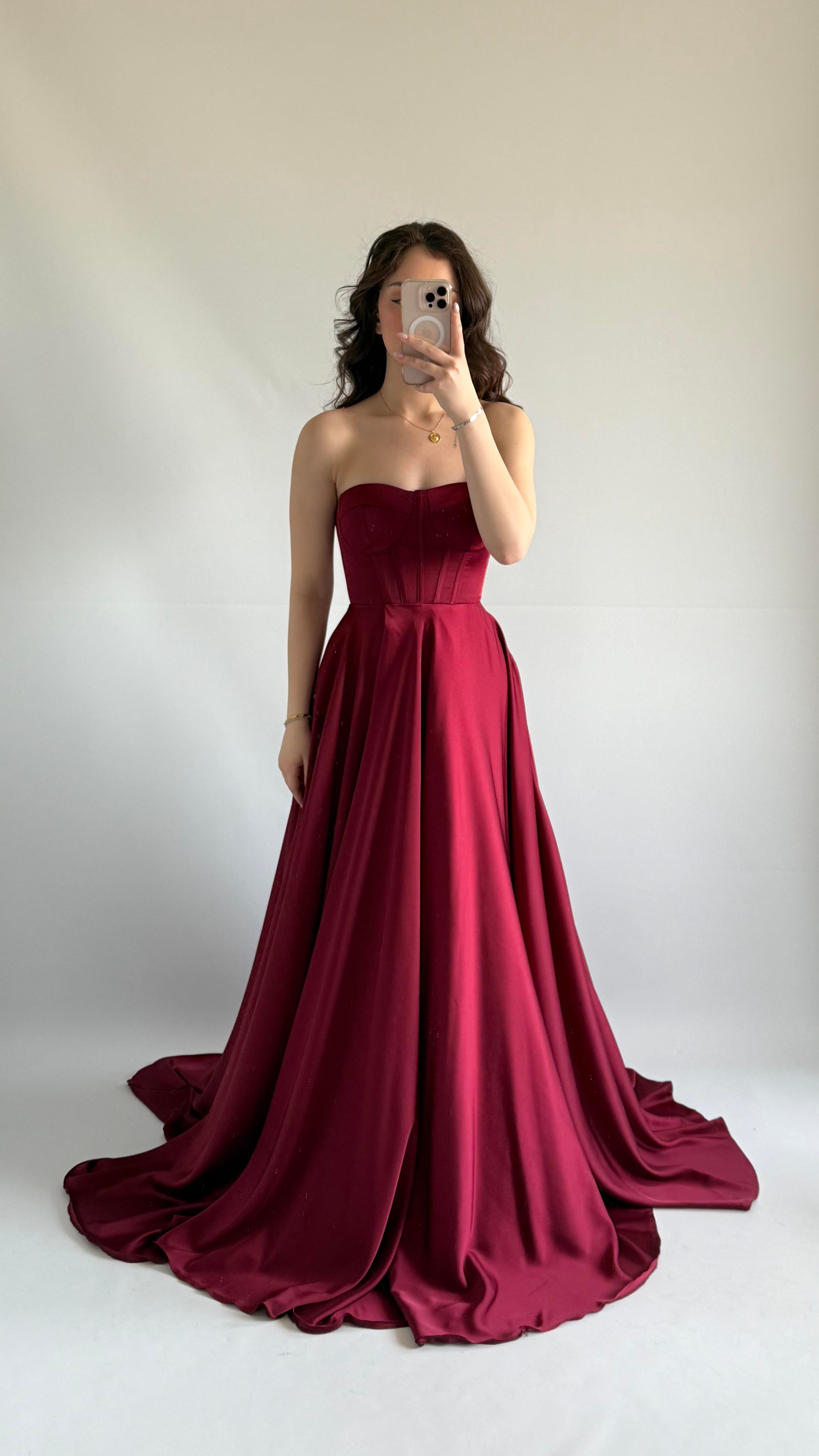 Violetta Saten Abiye Bordo