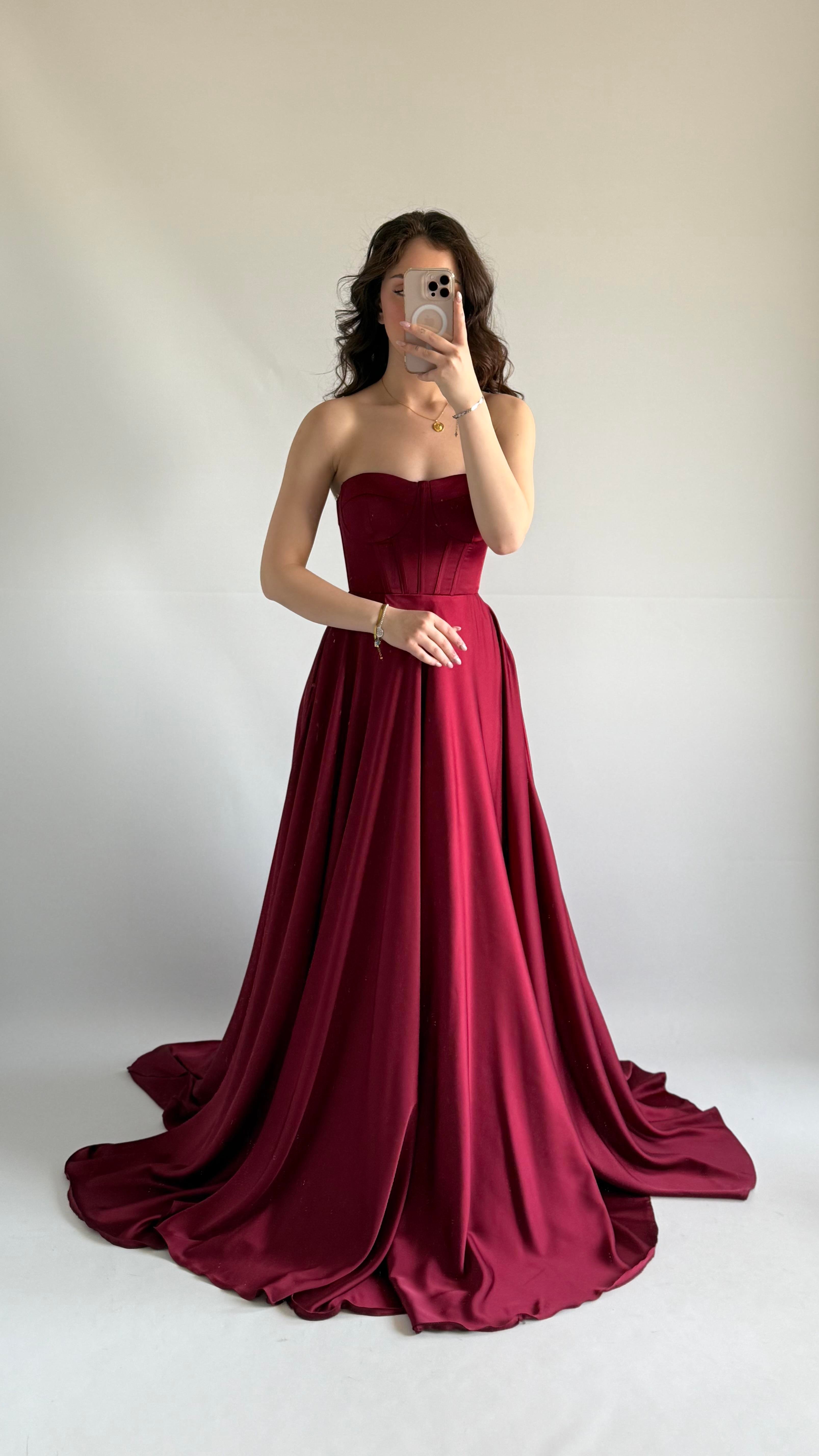 Violetta Saten Abiye Bordo
