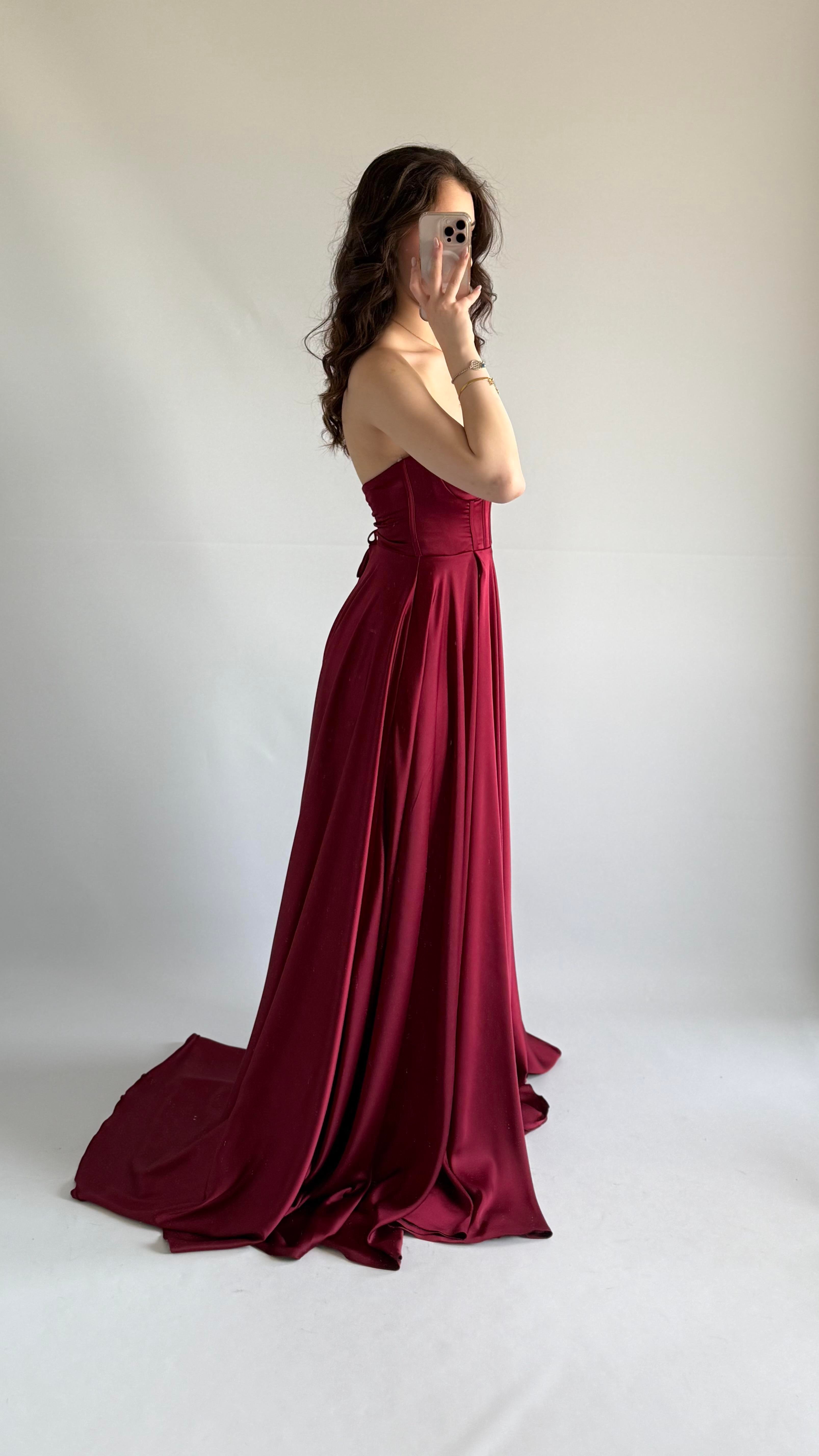 Violetta Saten Abiye Bordo