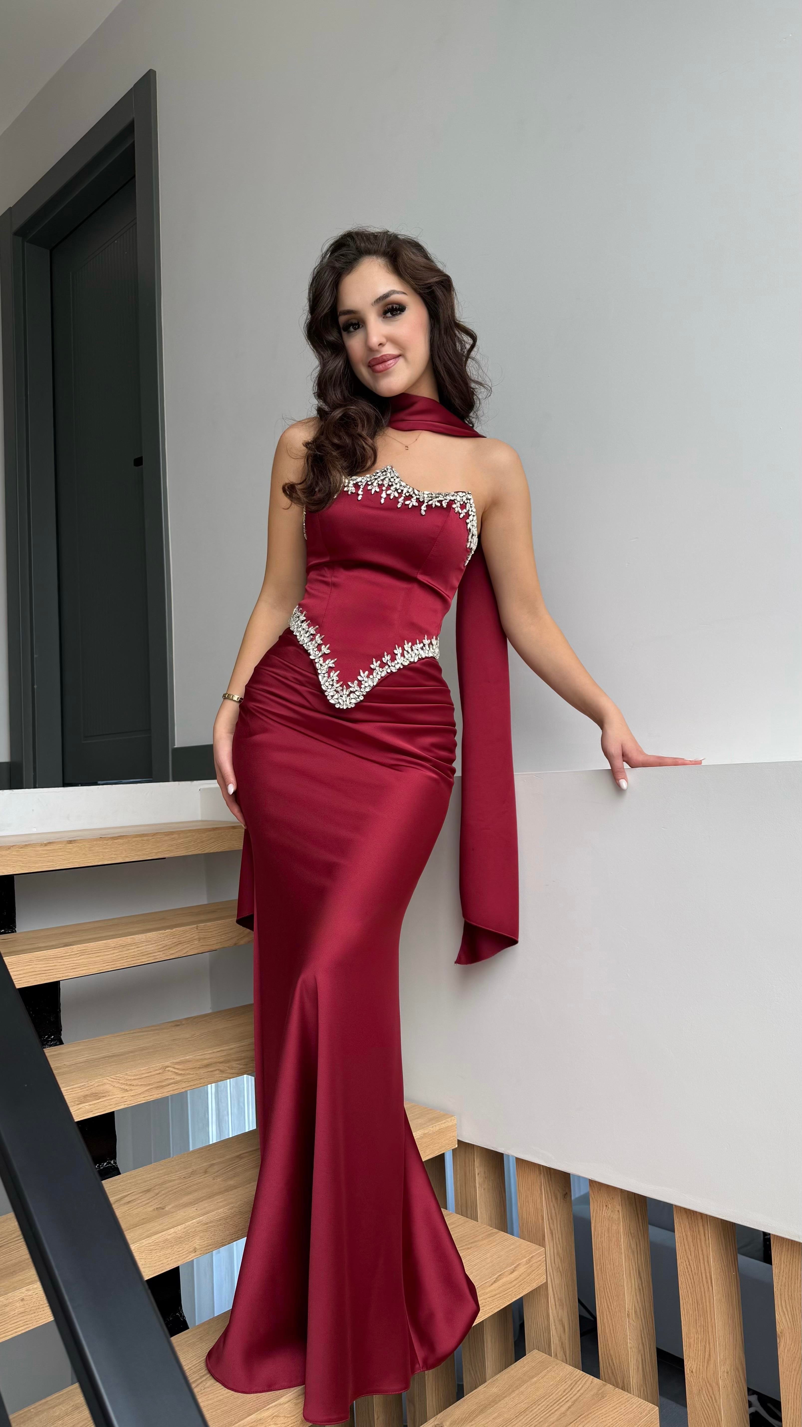 Voila Bordo Kristal Abiye