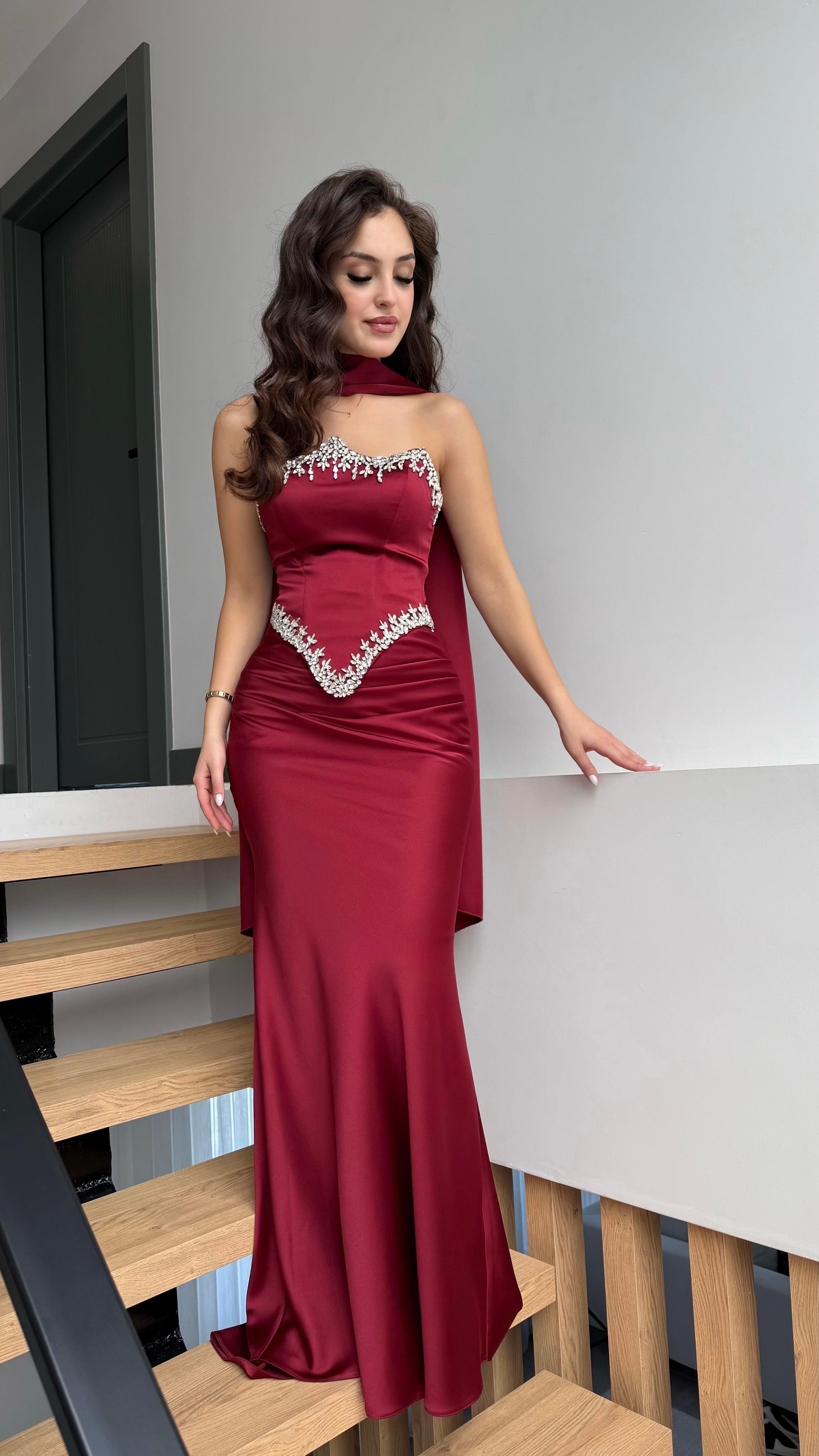 Voila Bordo Kristal Abiye