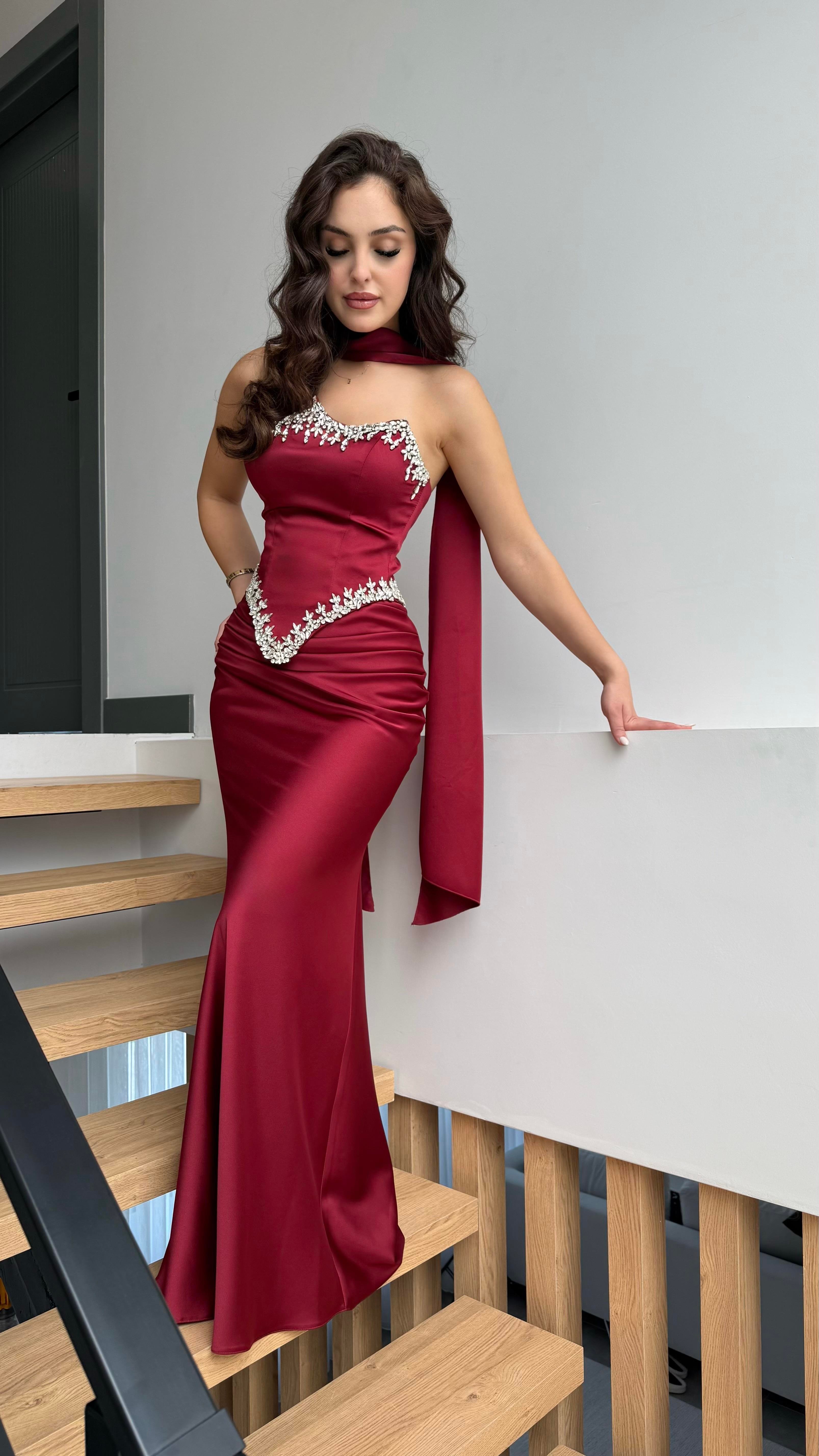Voila Bordo Kristal Abiye