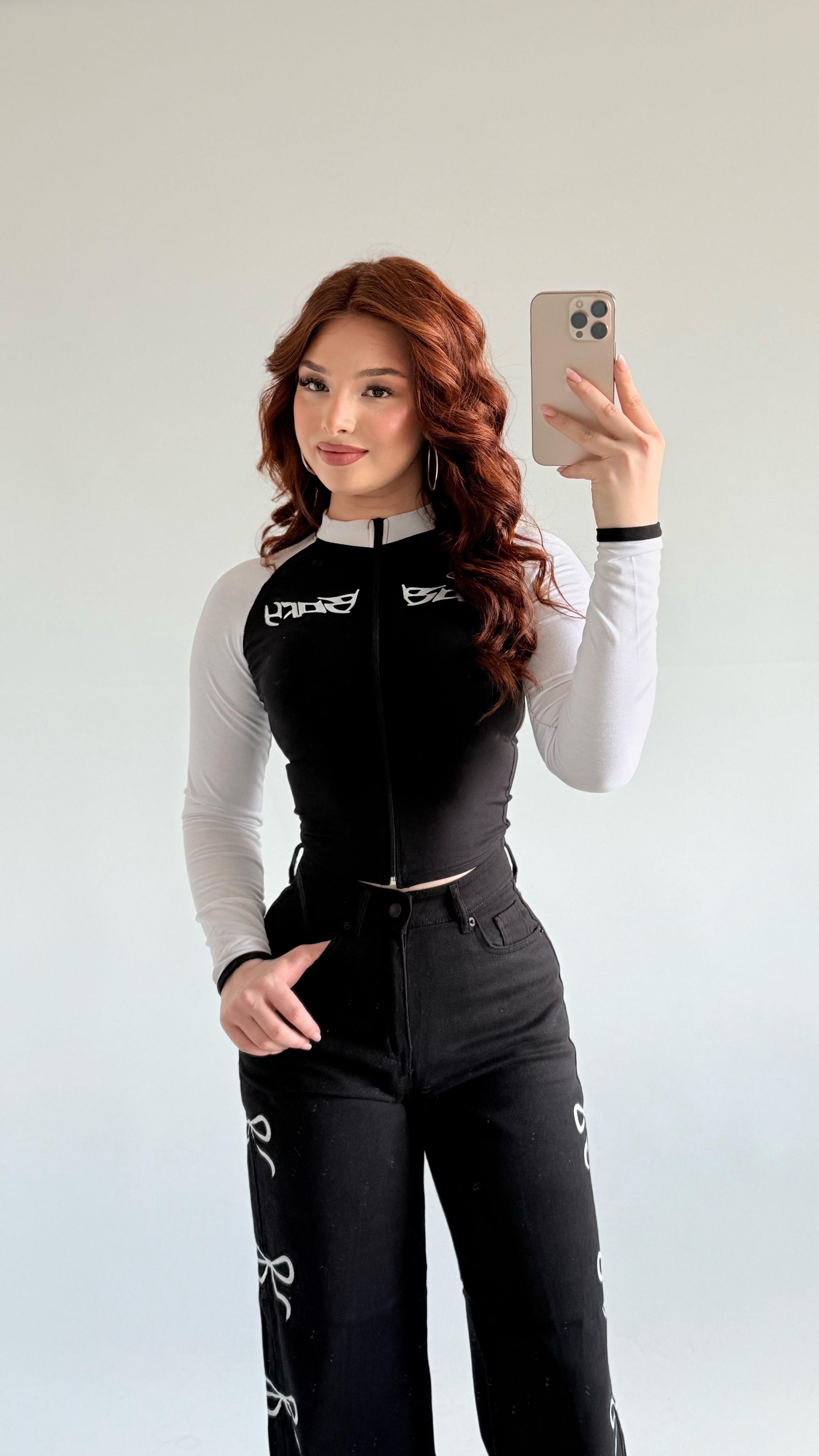 Whatever Fermuarlı Crop Beyaz