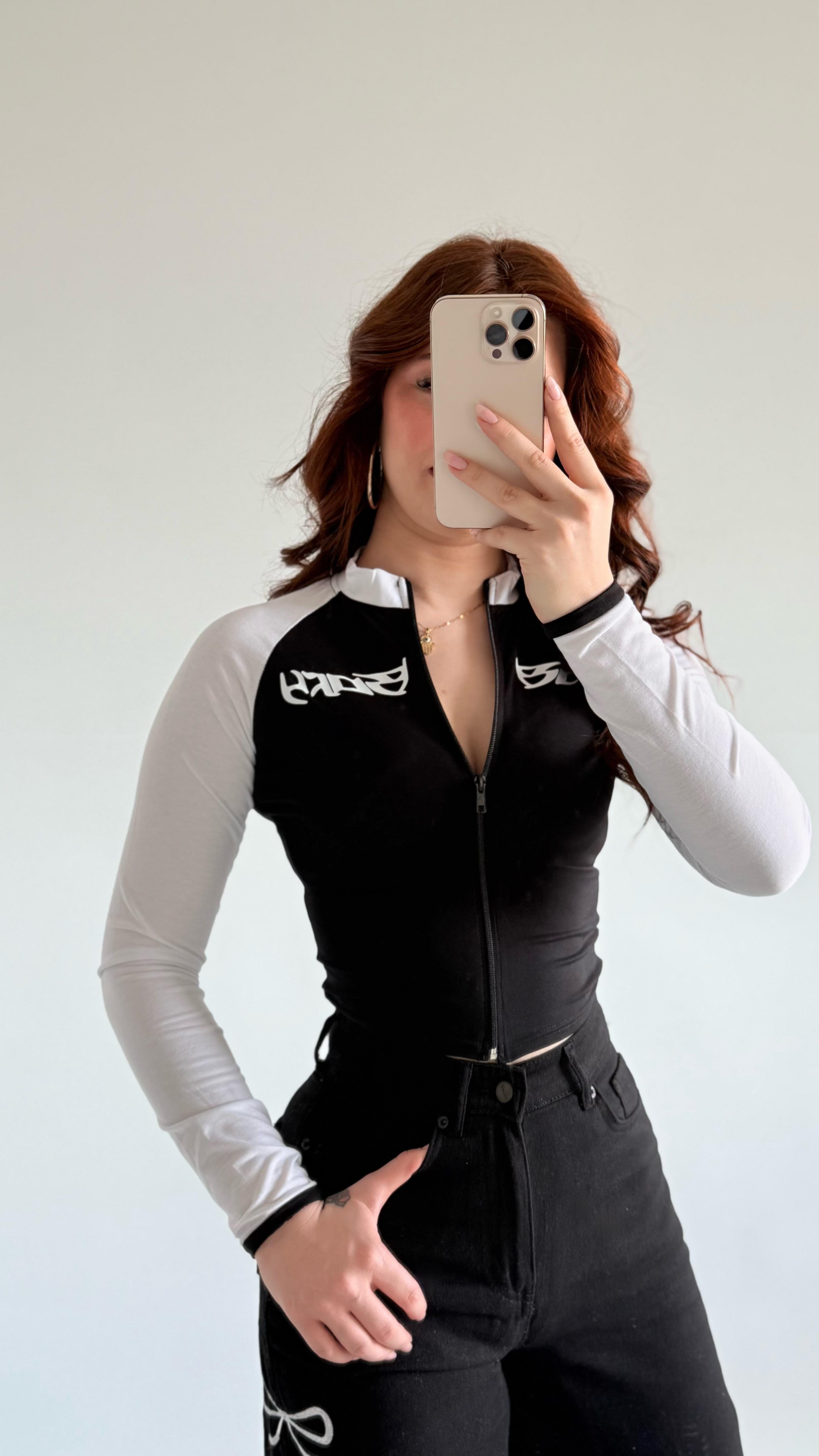 Whatever Fermuarlı Crop Beyaz
