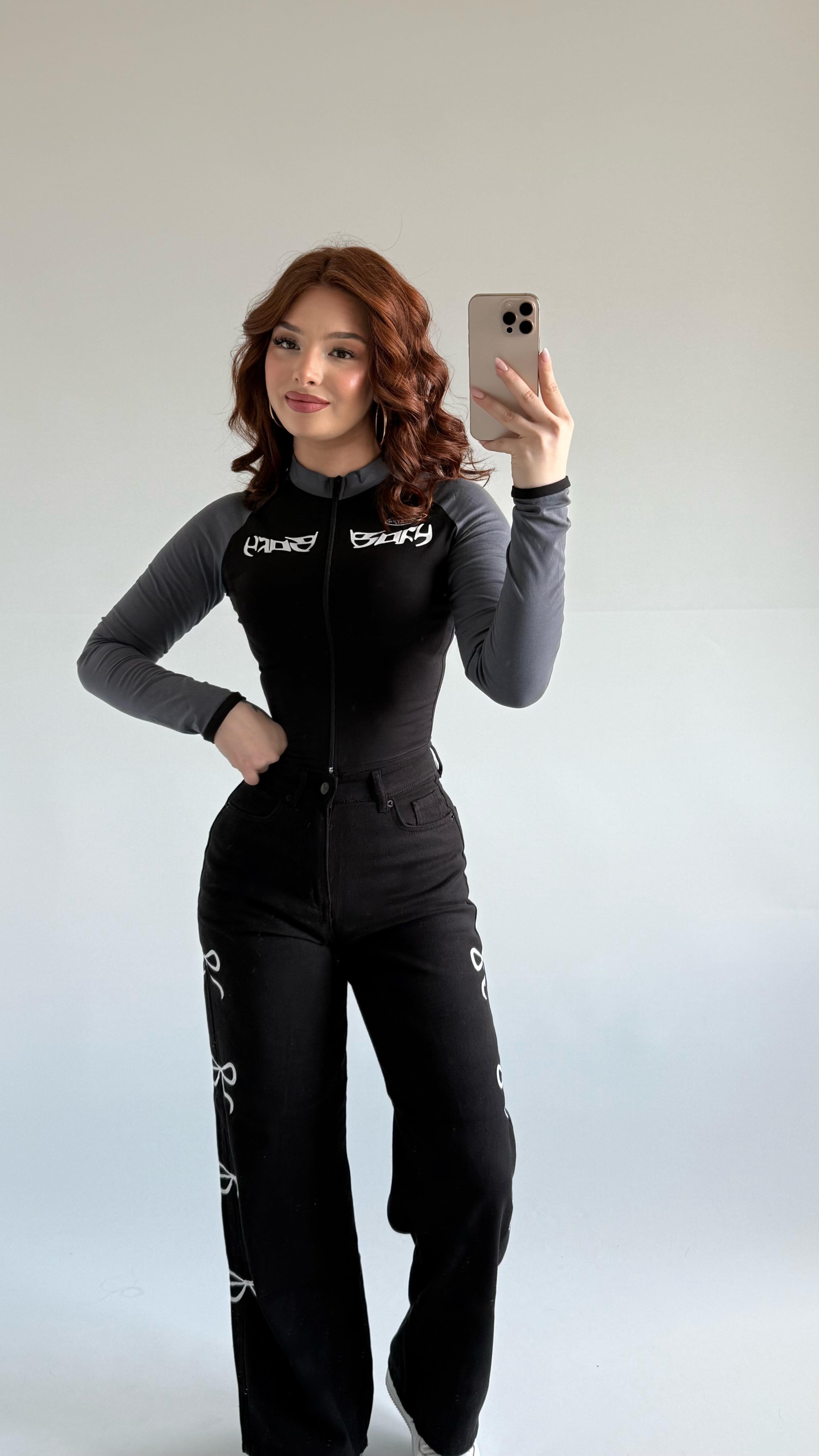 Whatever Fermuarlı Crop Gri