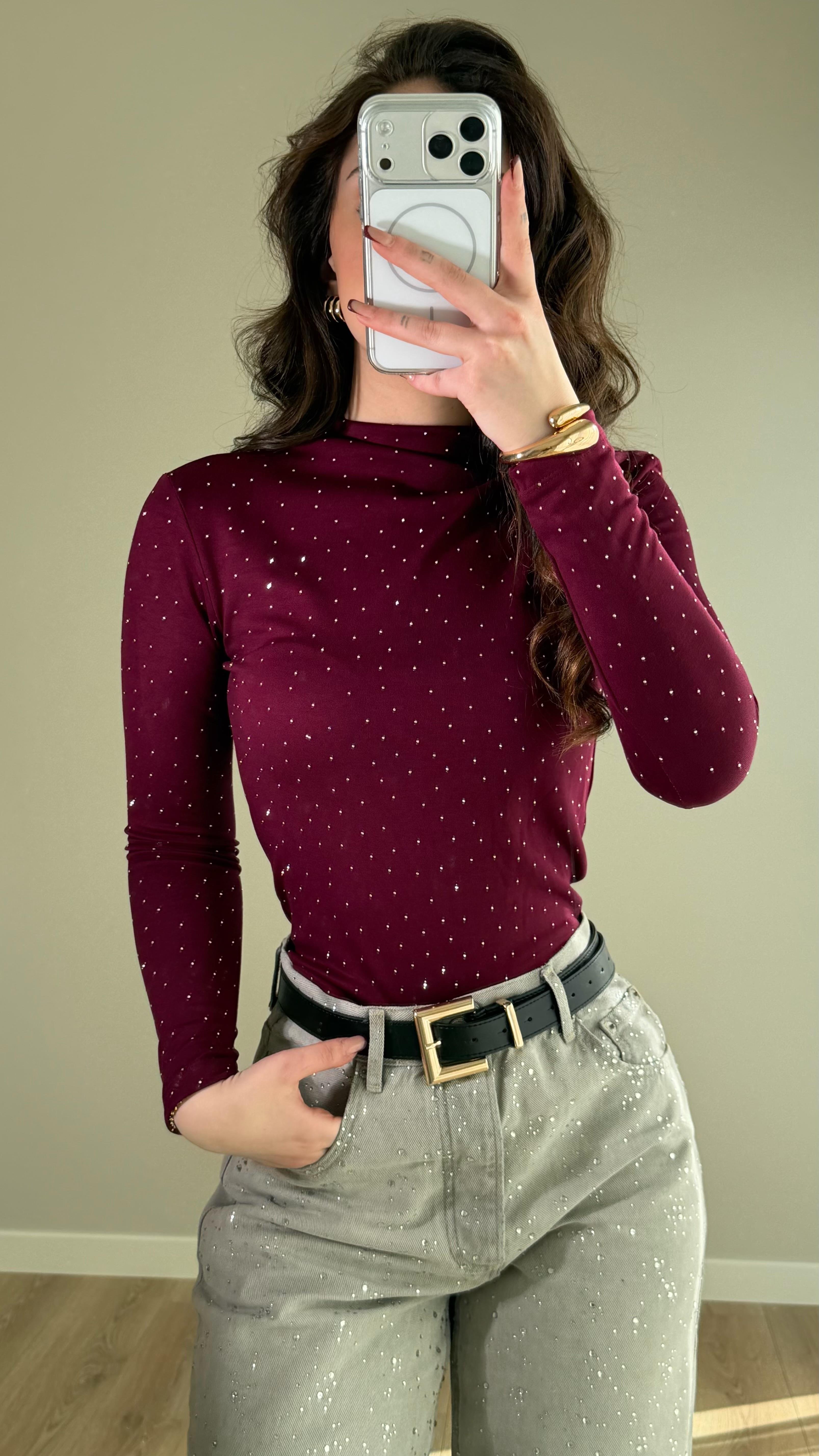 Yarım Balıkçı Taşlı Body Bordo