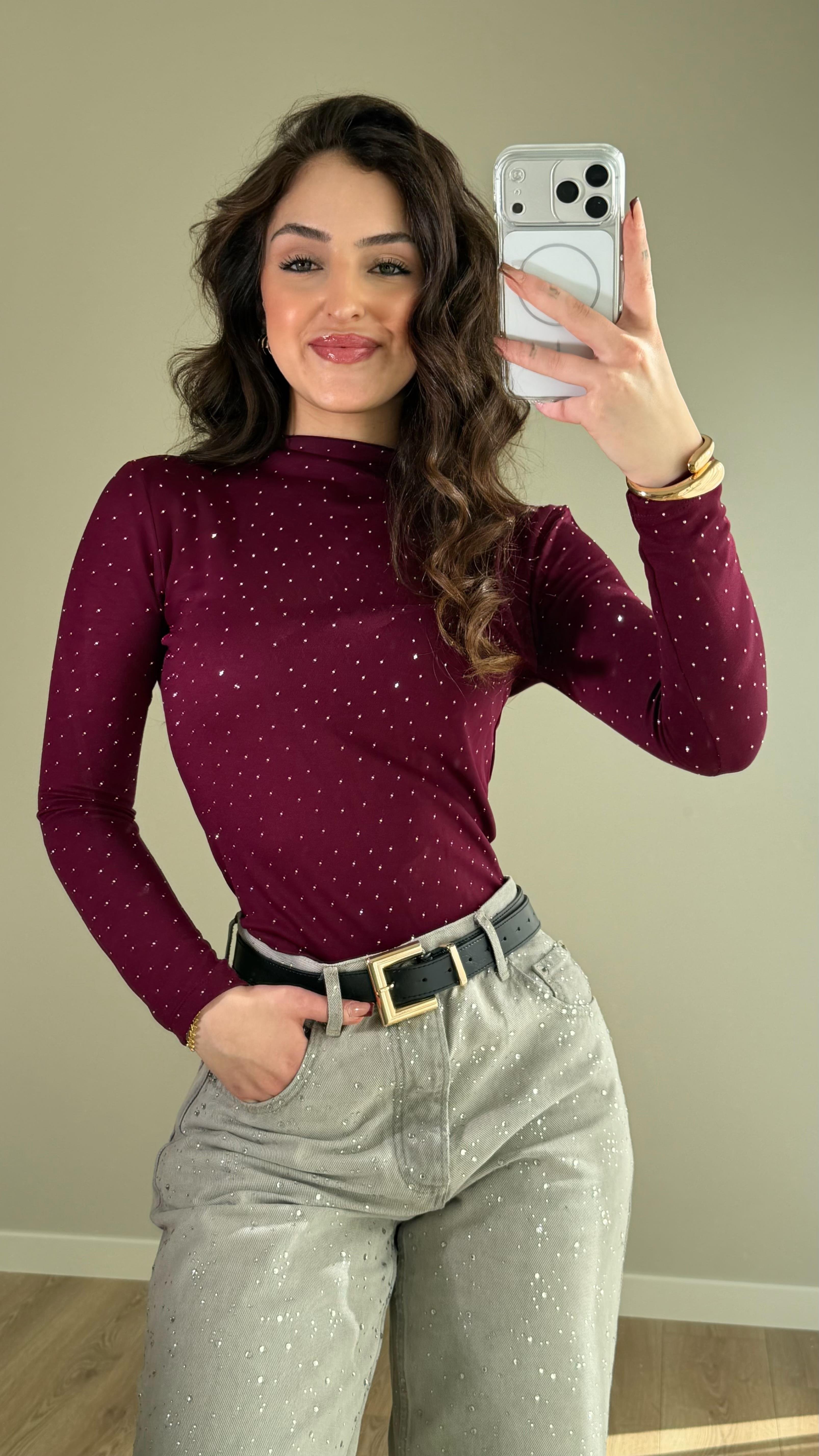 Yarım Balıkçı Taşlı Body Bordo