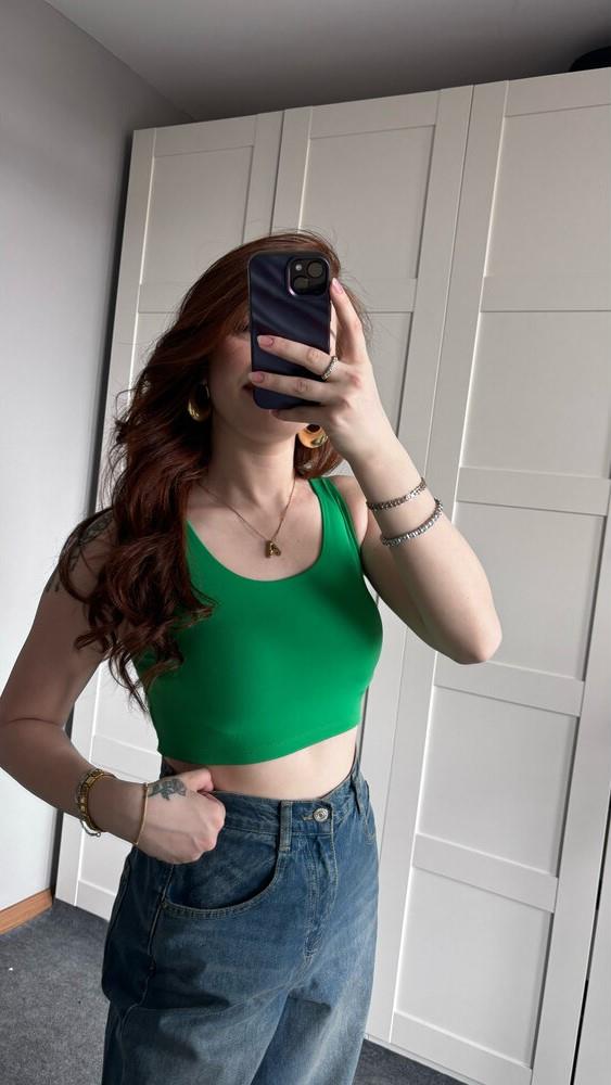 Yeşil U Yaka Crop