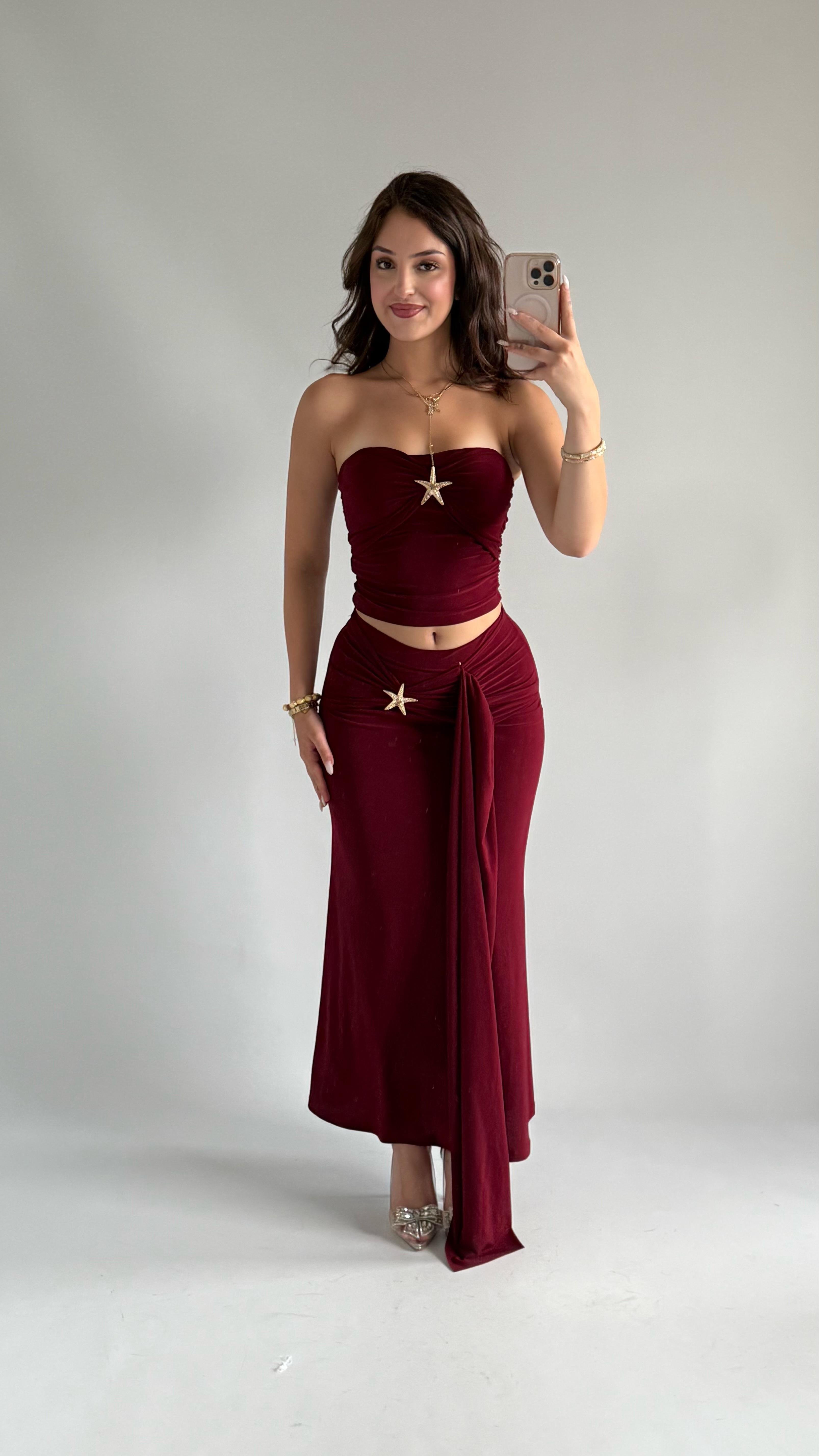 Yıldız Straplez Takım Bordo