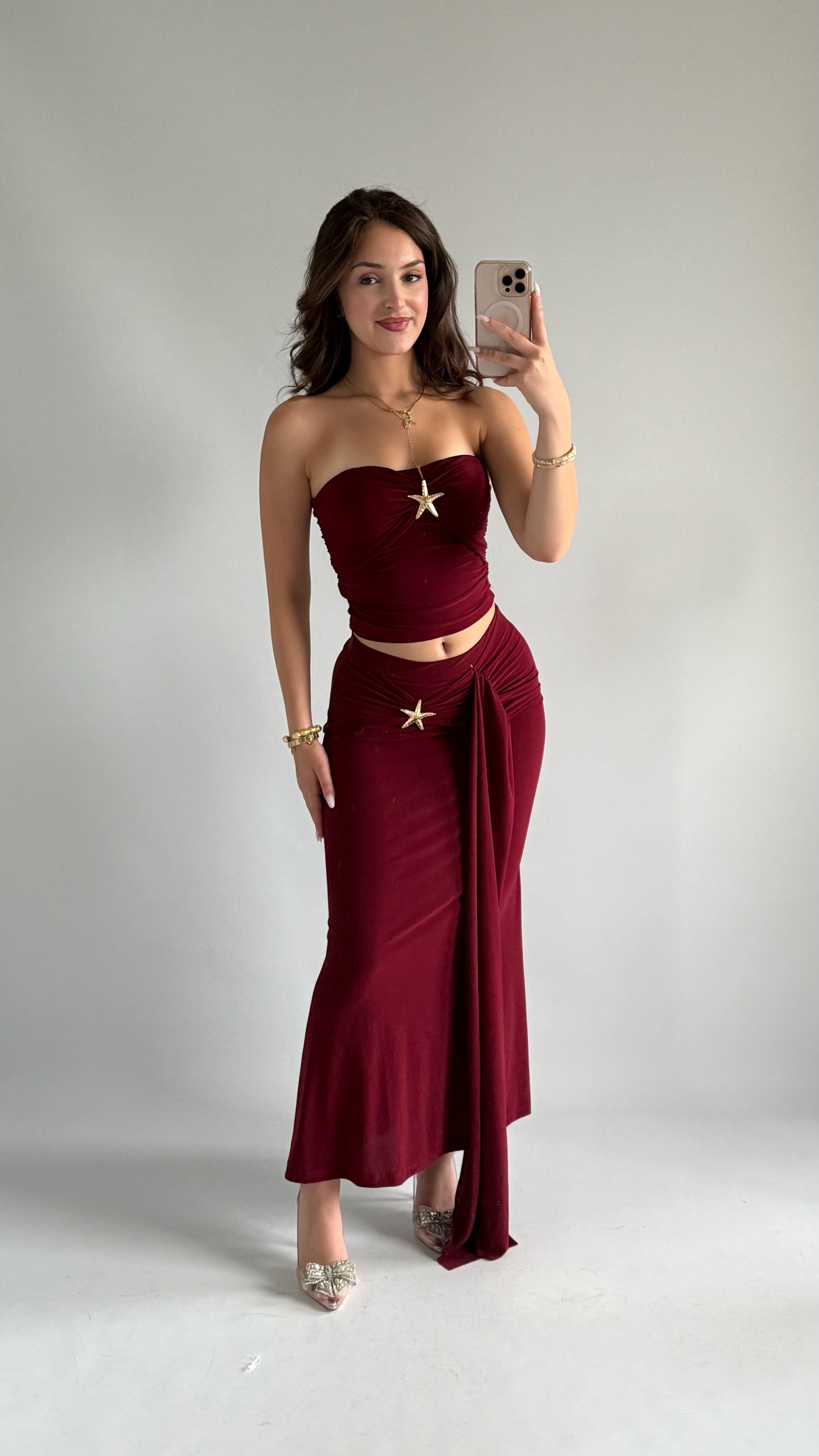 Yıldız Straplez Takım Bordo