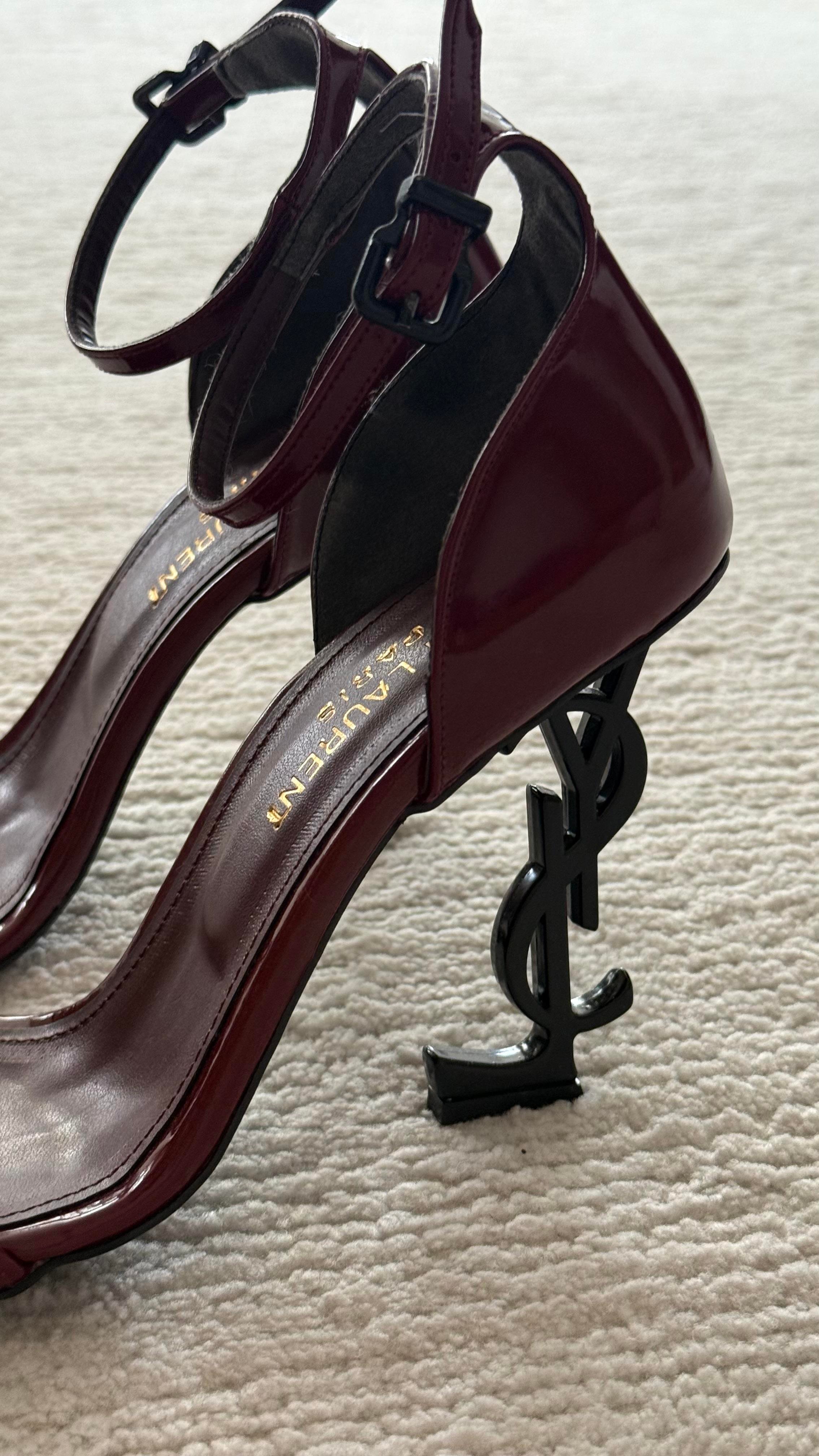 YSL Bordo Siyah Topuklu Ayakkabı 