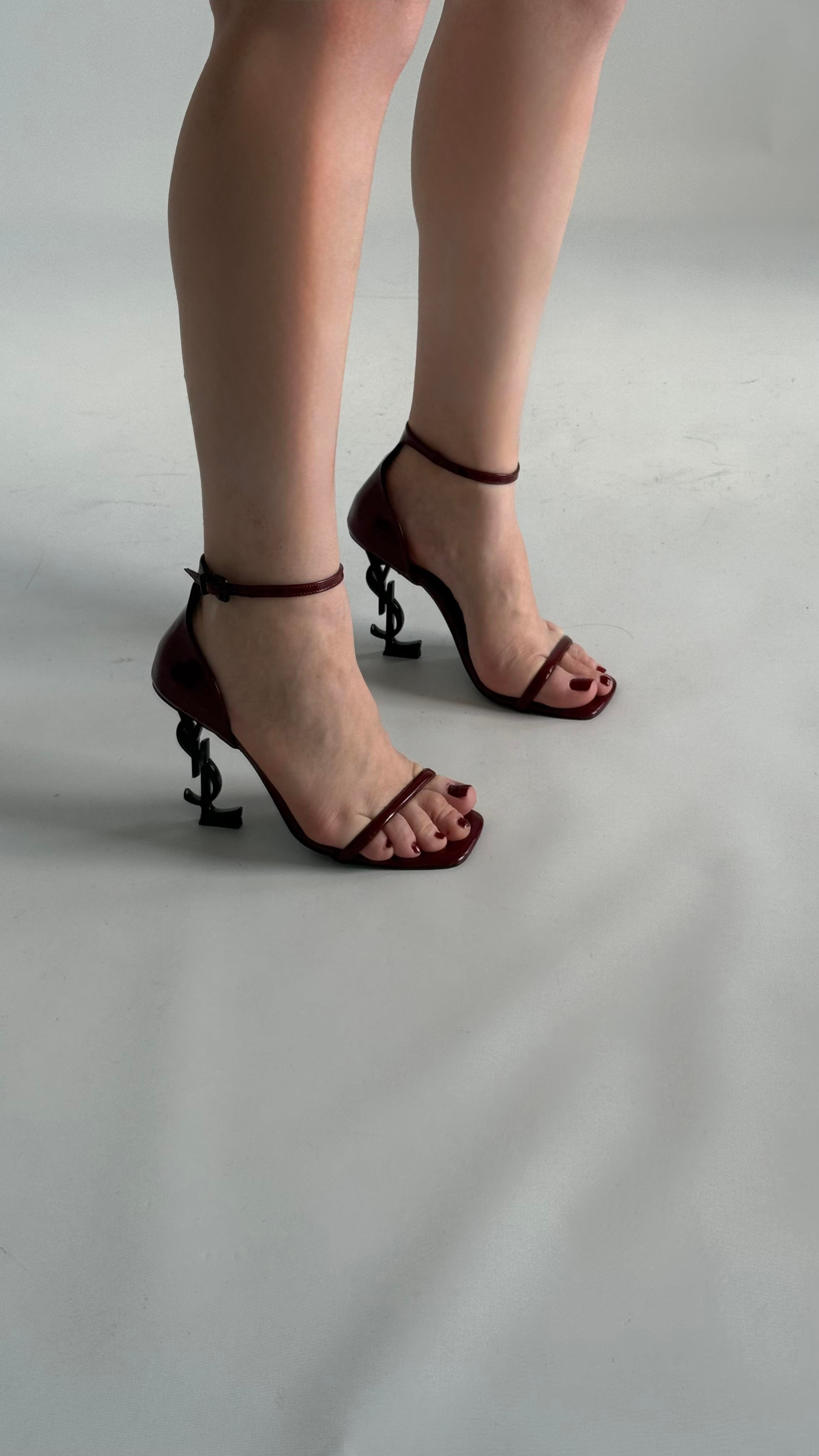 YSL Bordo Siyah Topuklu Ayakkabı 