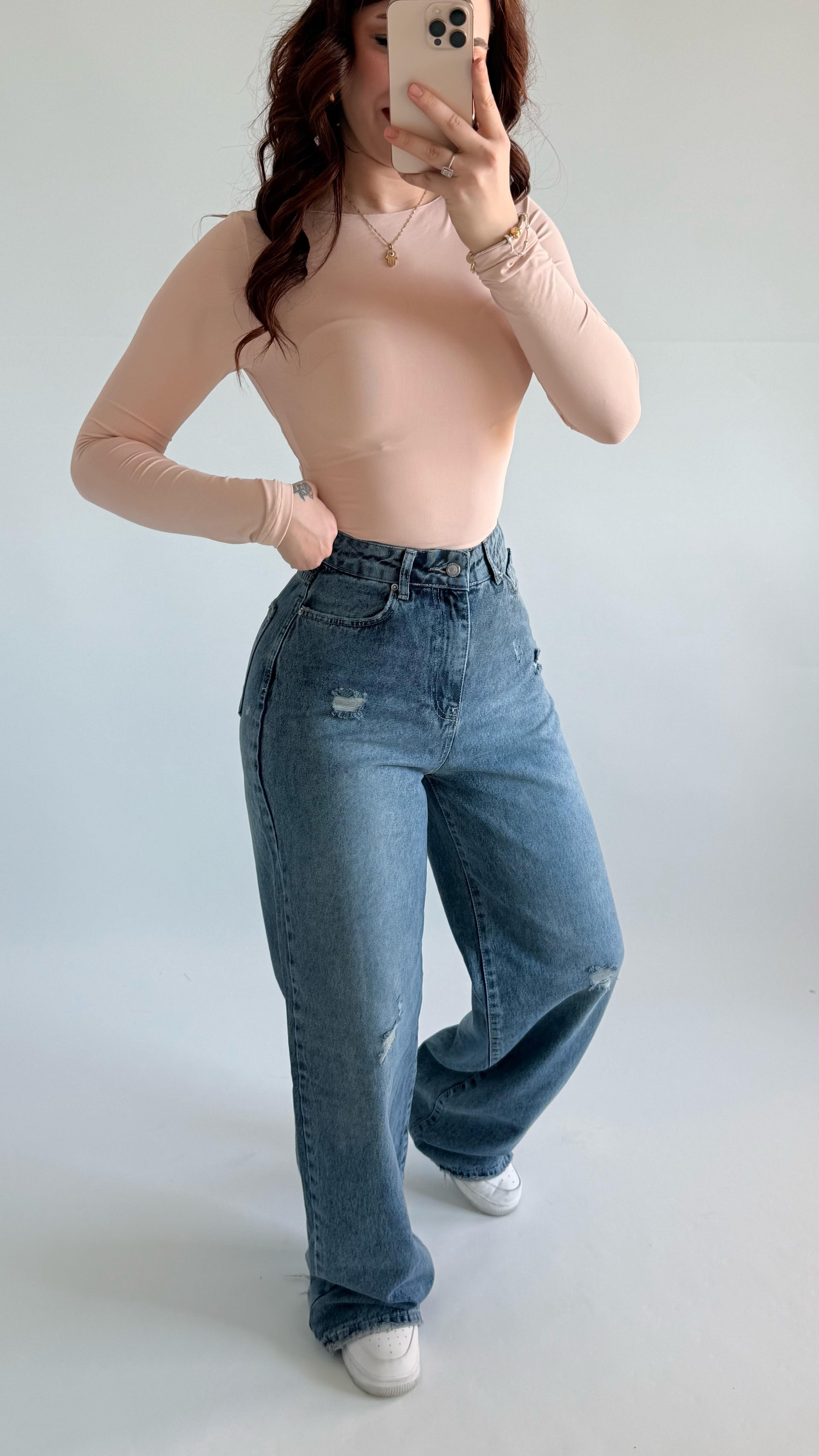 Yüksek Bel Wide Leg Plazzo Jean Açık Mavi