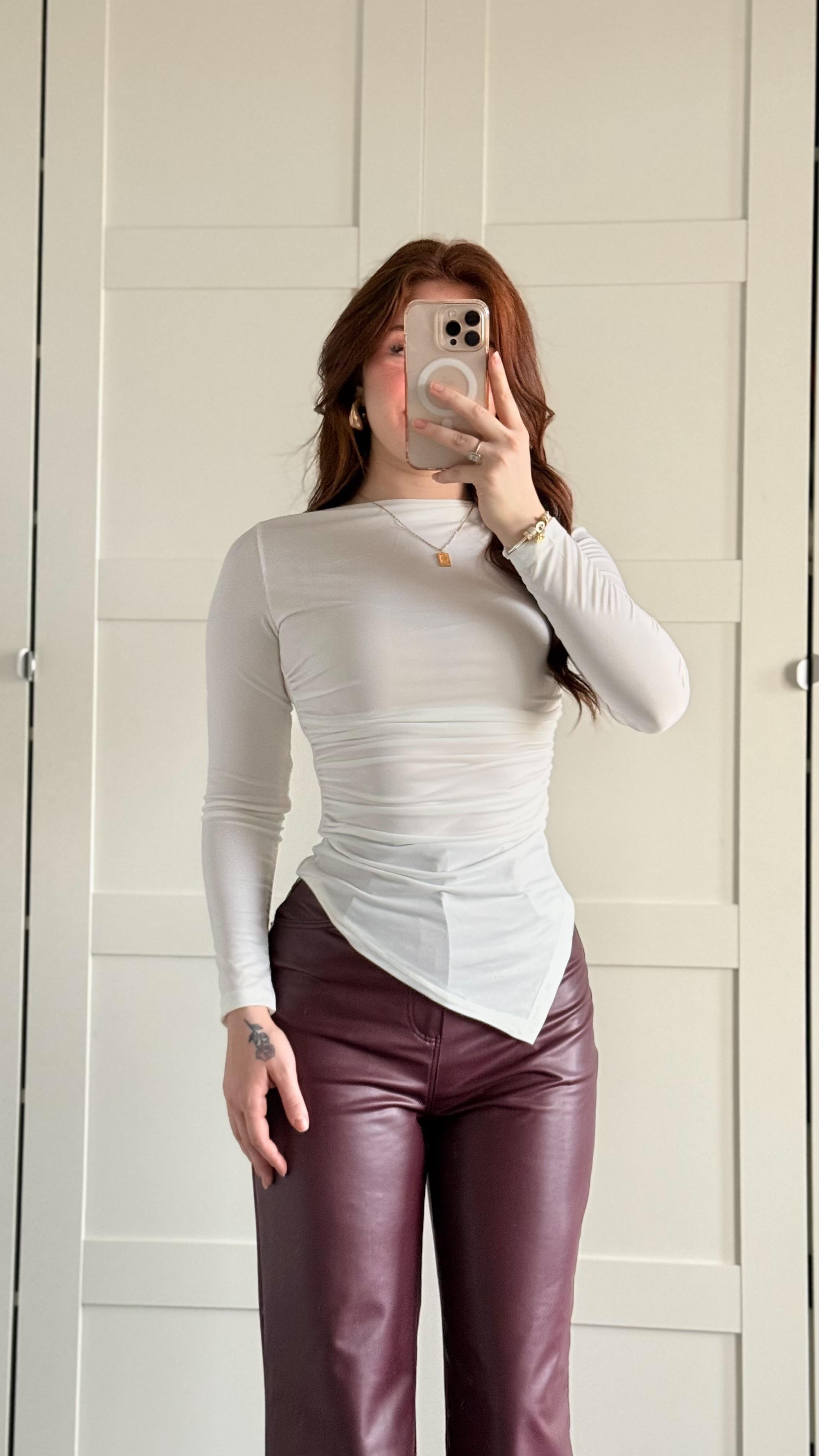 Zara Asimetrik Uzun Kol Bluz Beyaz