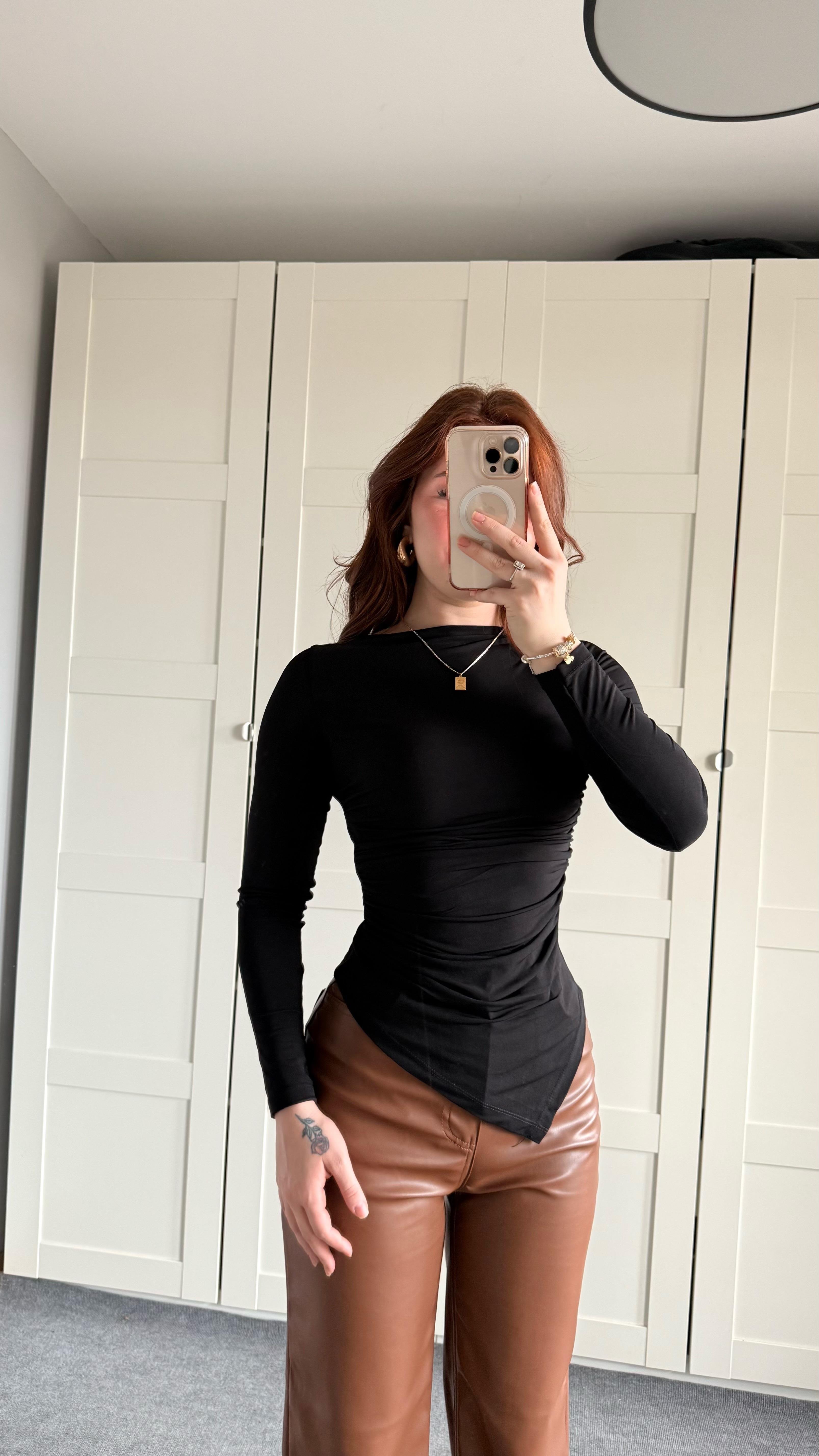 Zara Asimetrik Uzun Kol Bluz Siyah