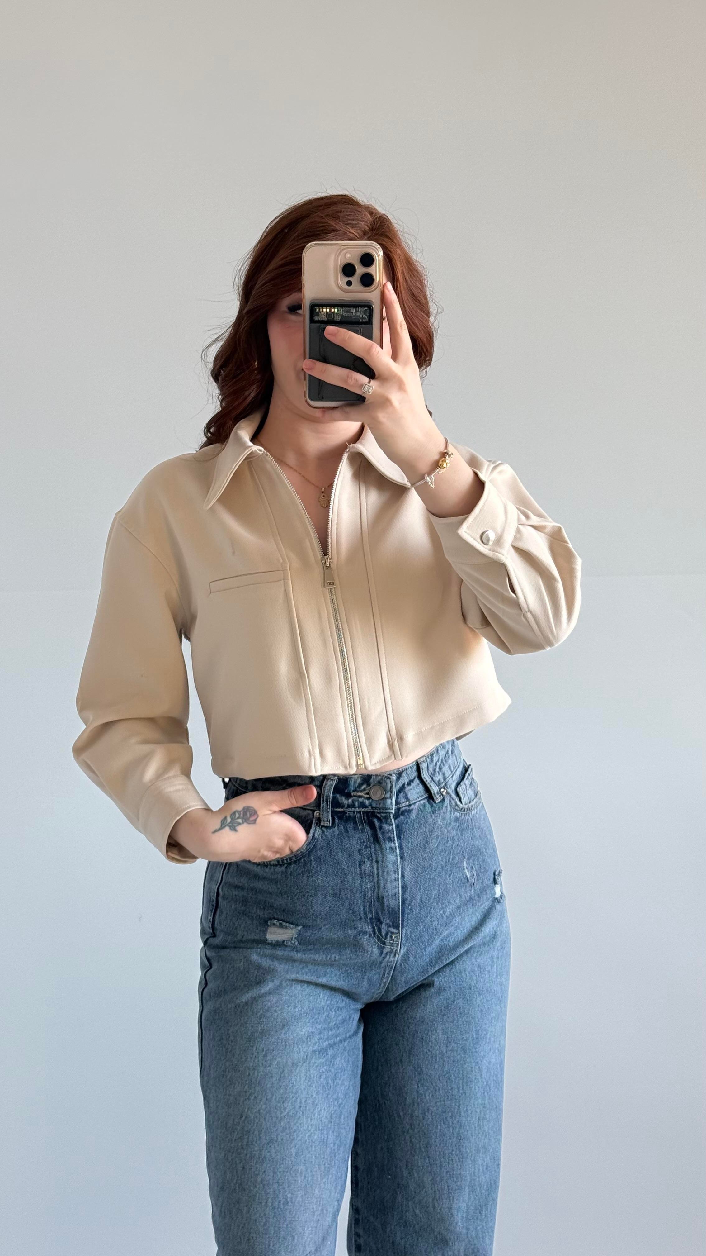 Zara Bej Crop Ceket