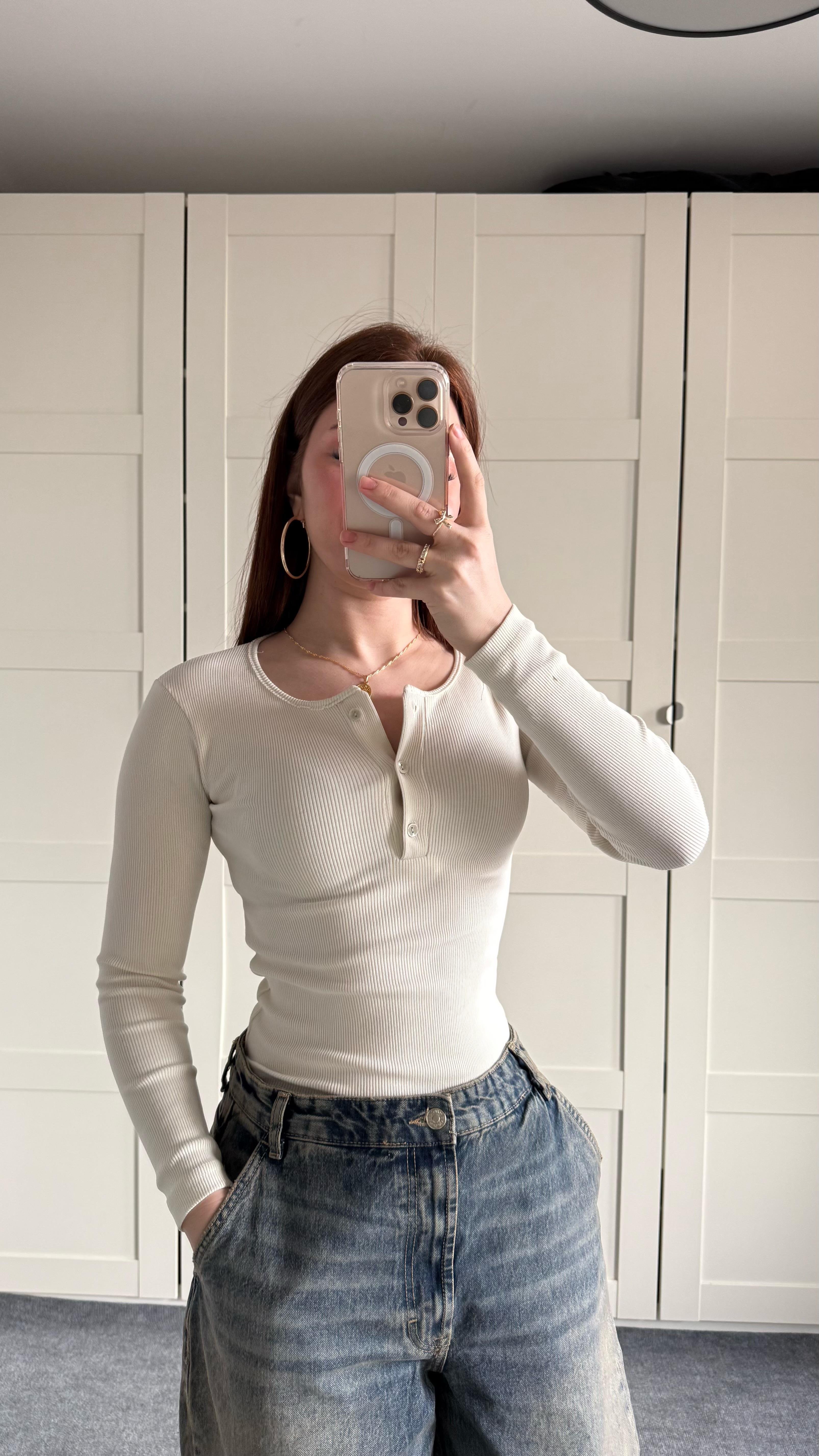 Zara Fitilli Body Düğme Detaylı Beyaz