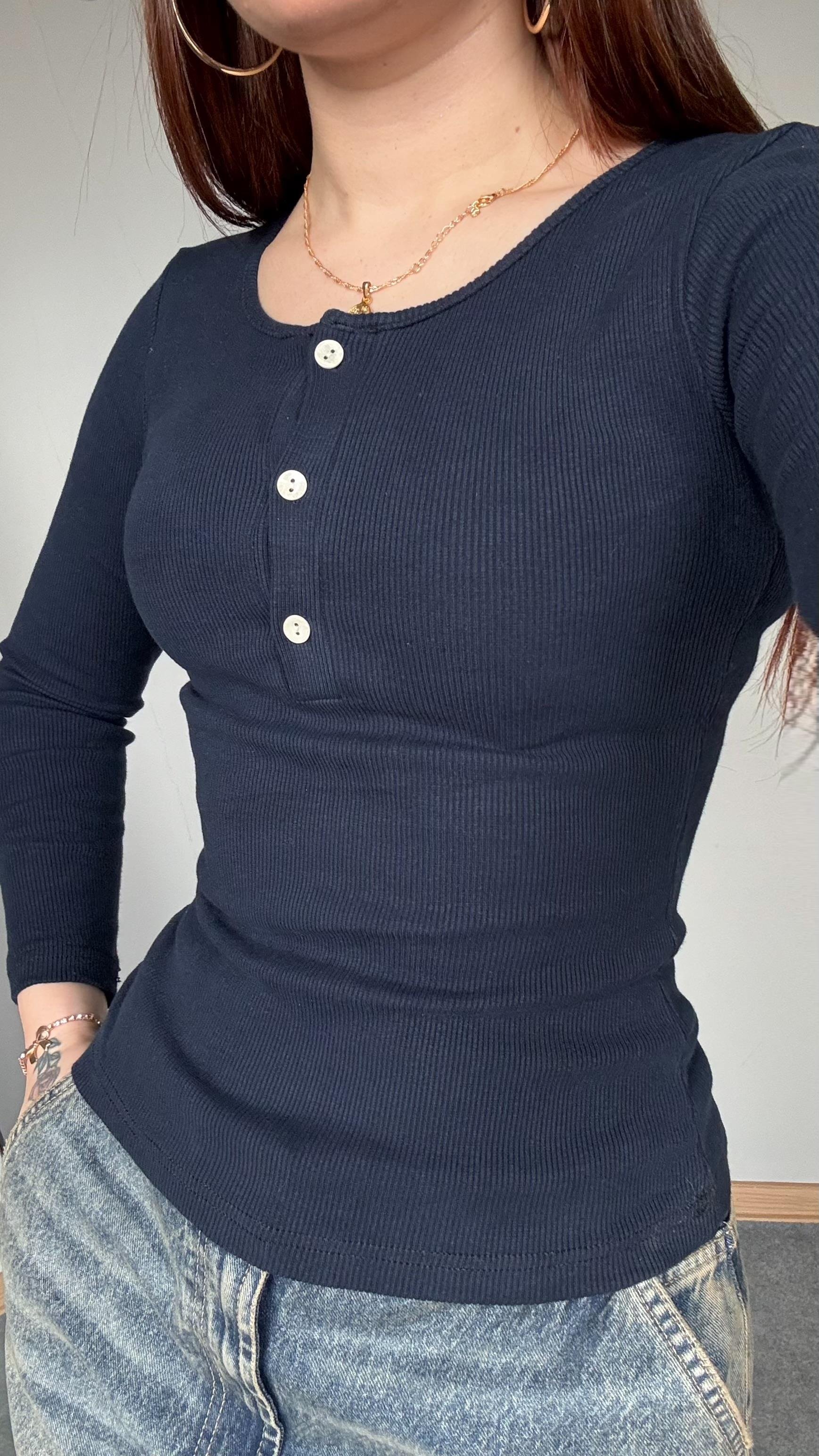Zara Fitilli Body Düğme Detaylı Lacivert 