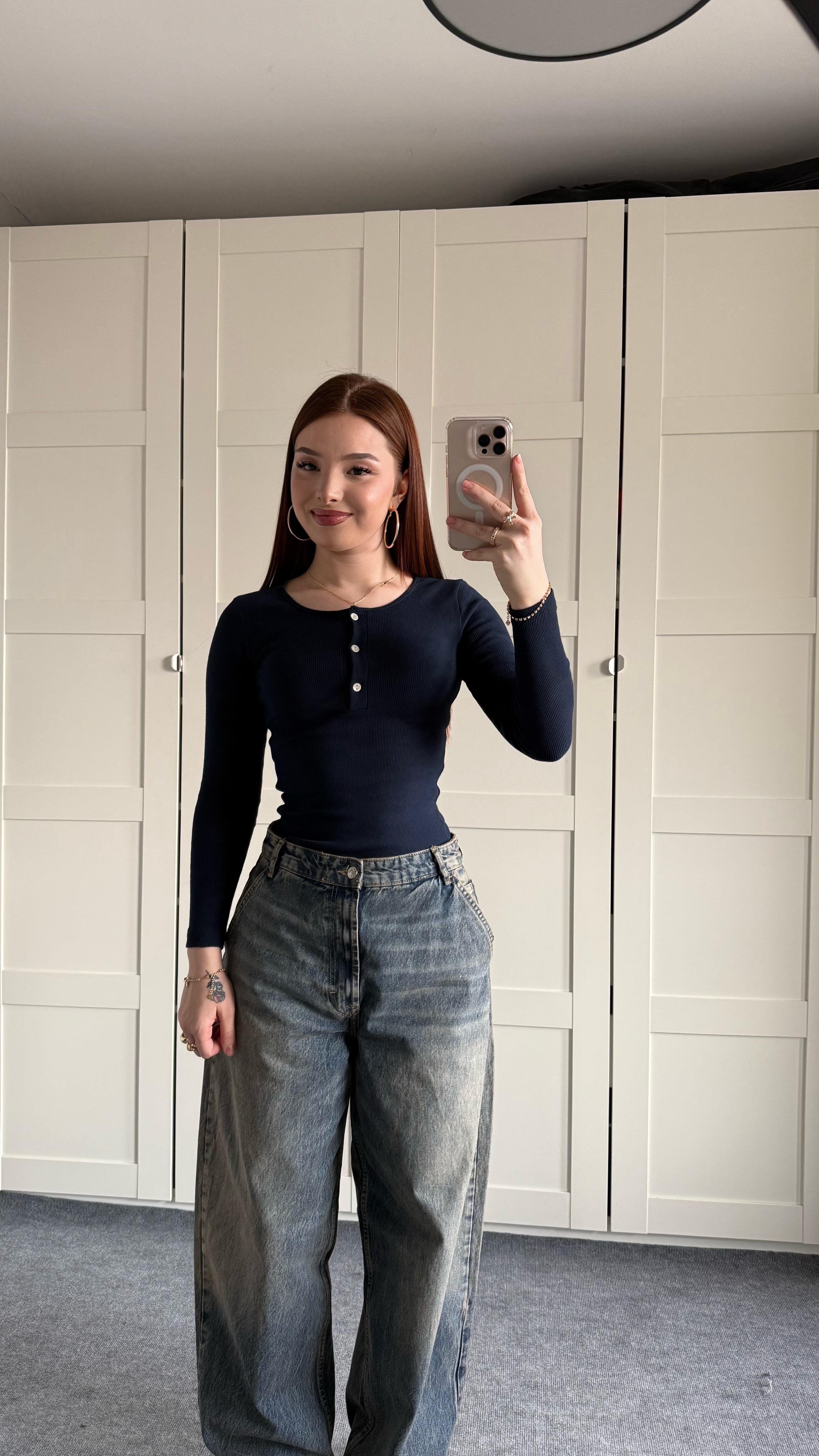 Zara Fitilli Body Düğme Detaylı Lacivert 