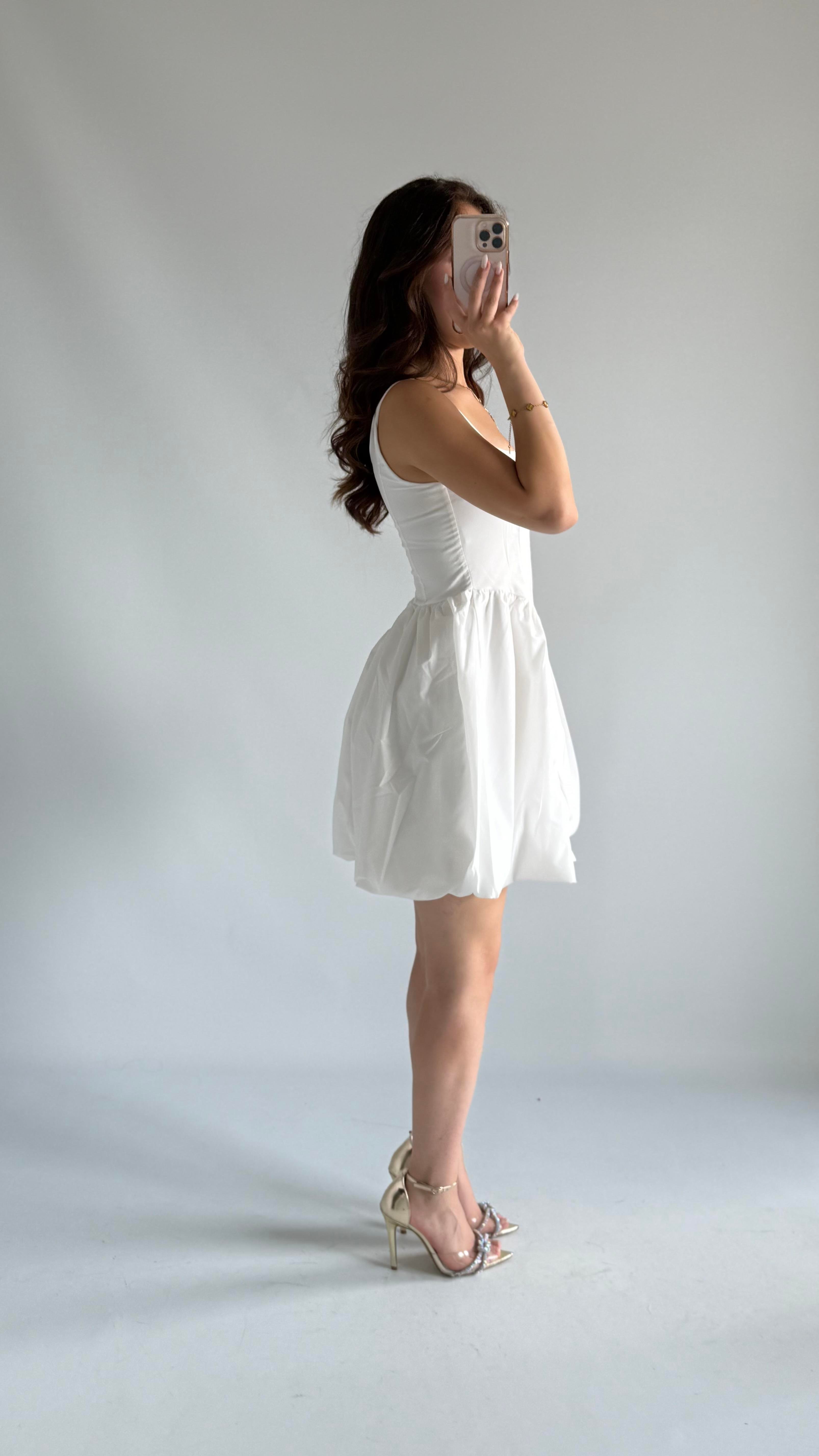 Zeri Balon Elbise Beyaz