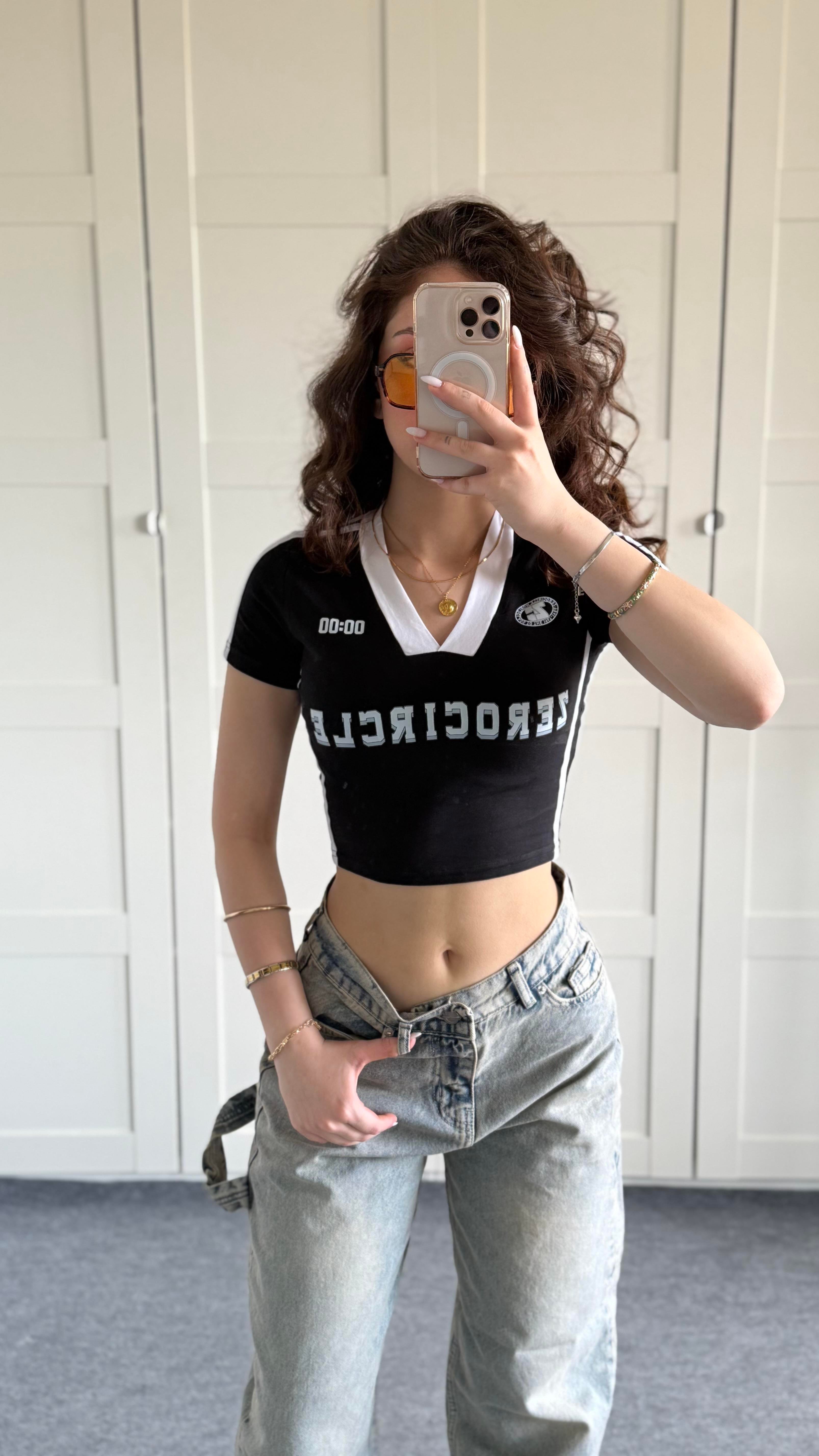 Zero V Yaka Crop Siyah