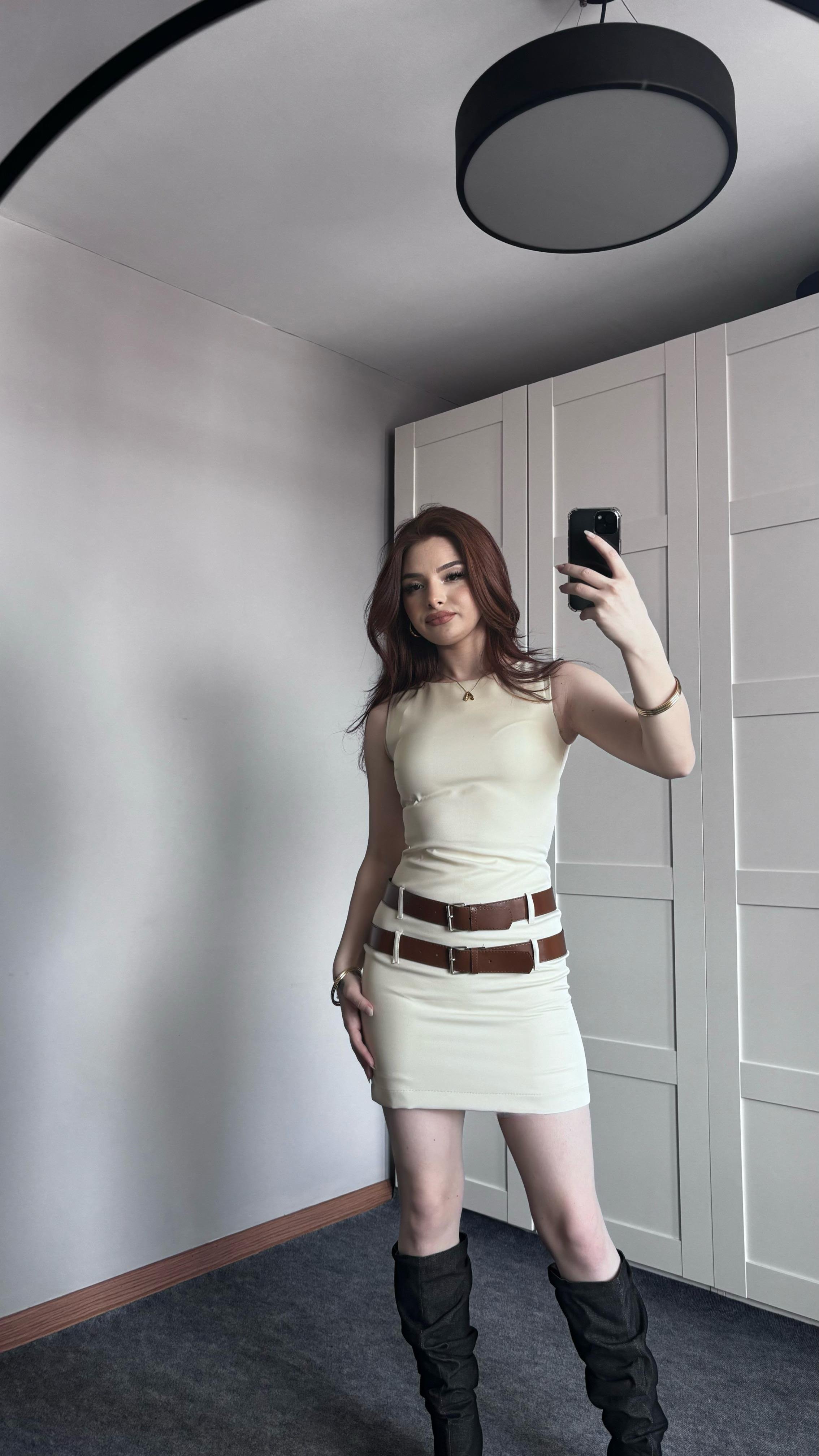 Zr Model Kemerli Elbise Bej