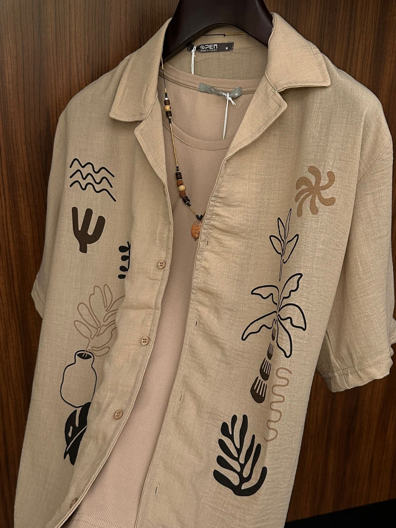 Çiçek Desenli %100 Cotton Kısa Kollu Gömlek