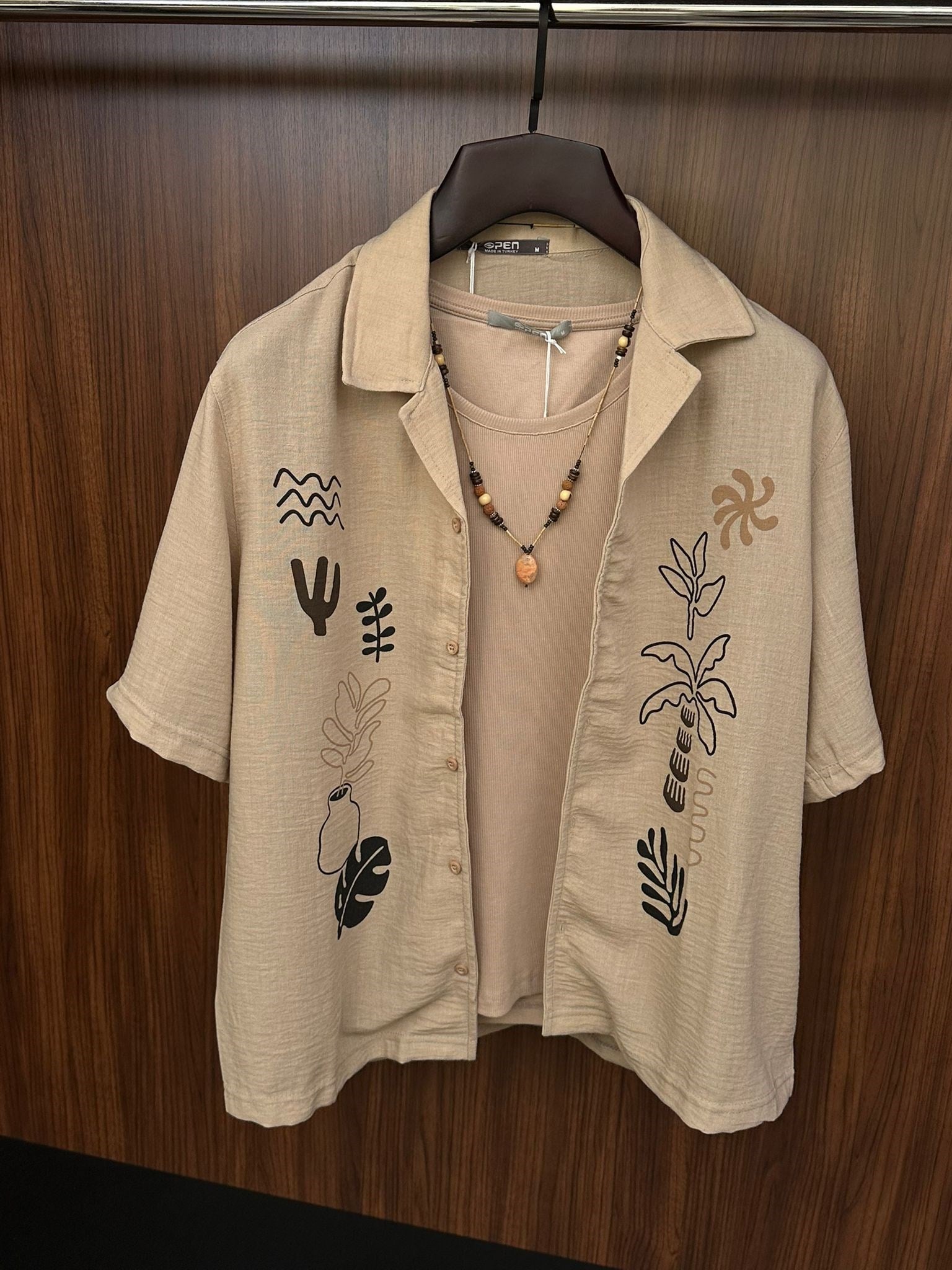 Çiçek Desenli %100 Cotton Kısa Kollu Gömlek