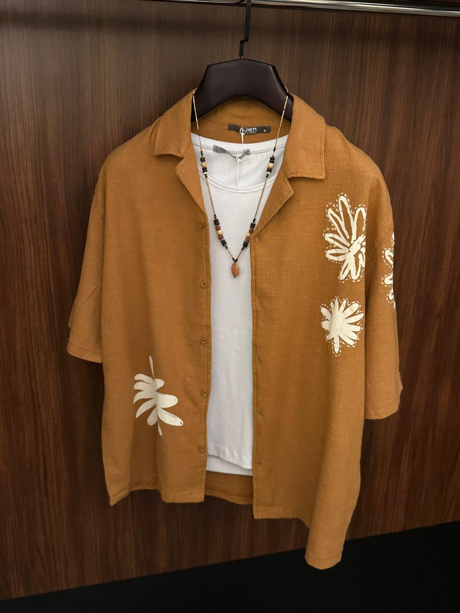 Çiçek Desenli %100 Cotton Kısa Kollu Gömlek