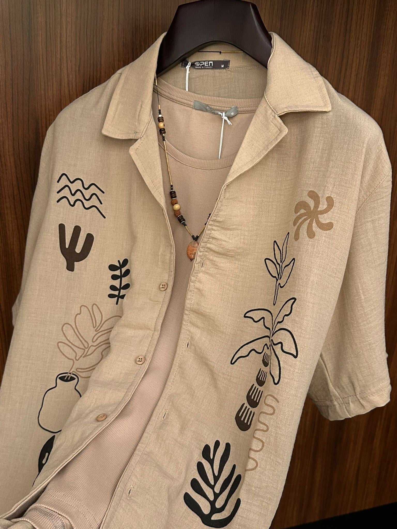 Çiçek Desenli %100 Cotton Kısa Kollu Gömlek