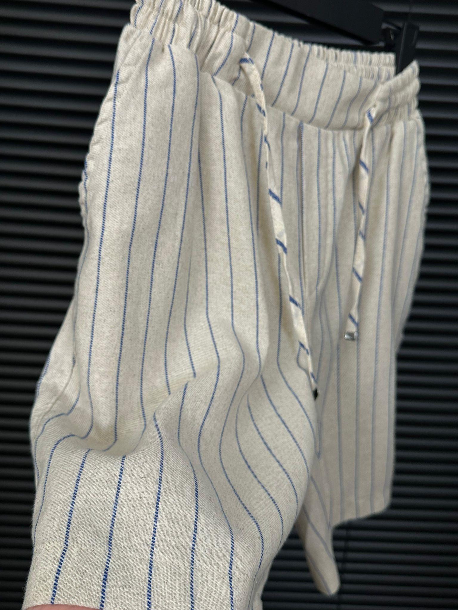 Çizgili Bel Lastikli %100 Cotton Şort