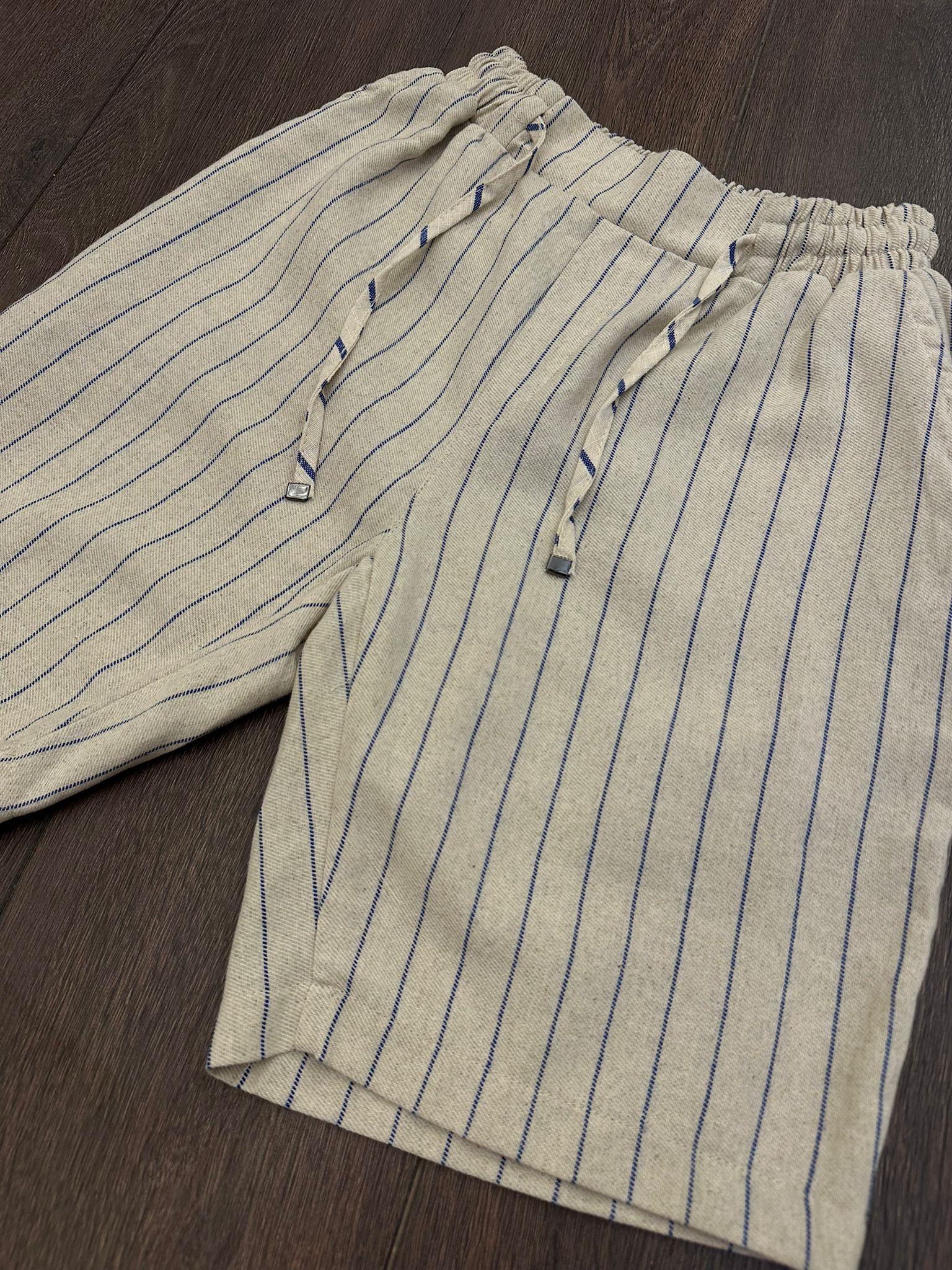 Çizgili Bel Lastikli %100 Cotton Şort