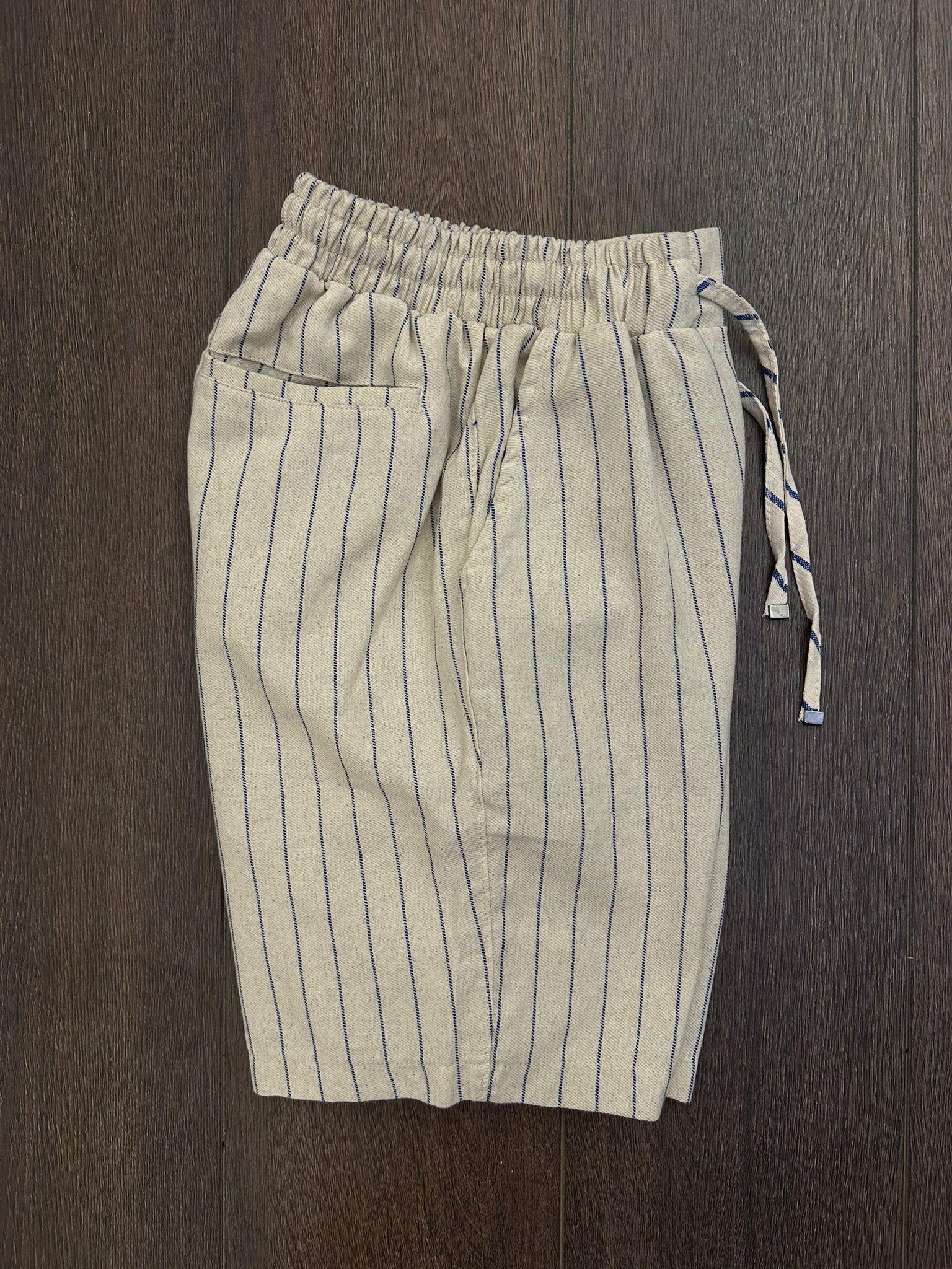 Çizgili Bel Lastikli %100 Cotton Şort