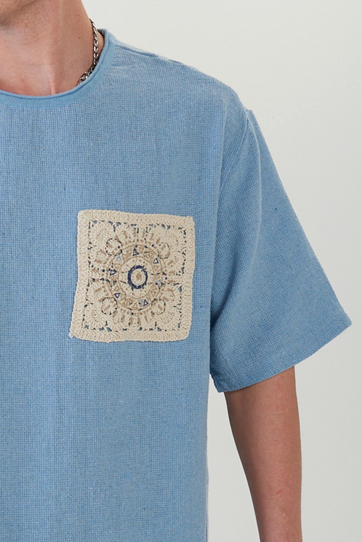 Dantel Cep Baskılı Örgü T-Shirt