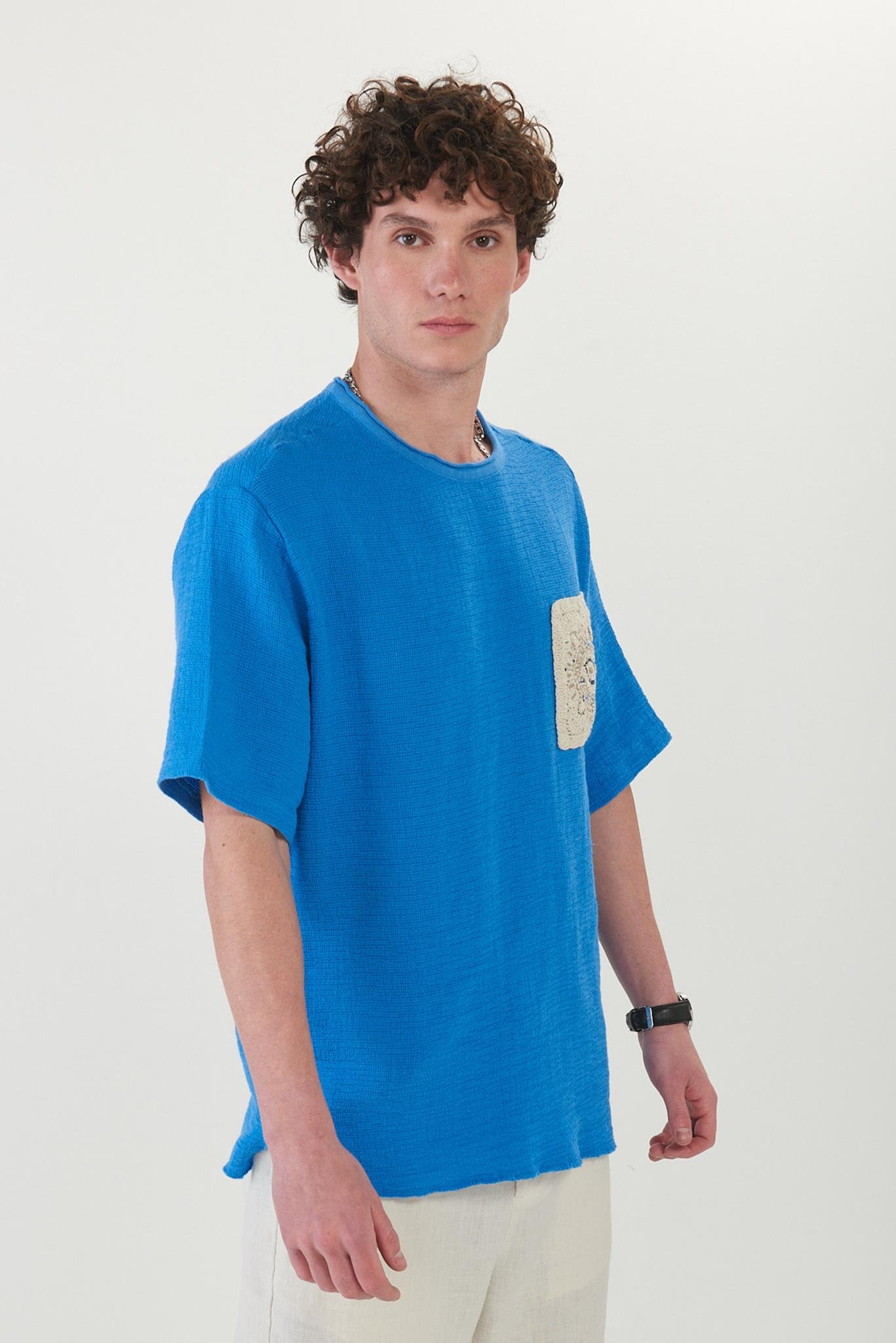 Dantel Cep Baskılı Örgü T-Shirt