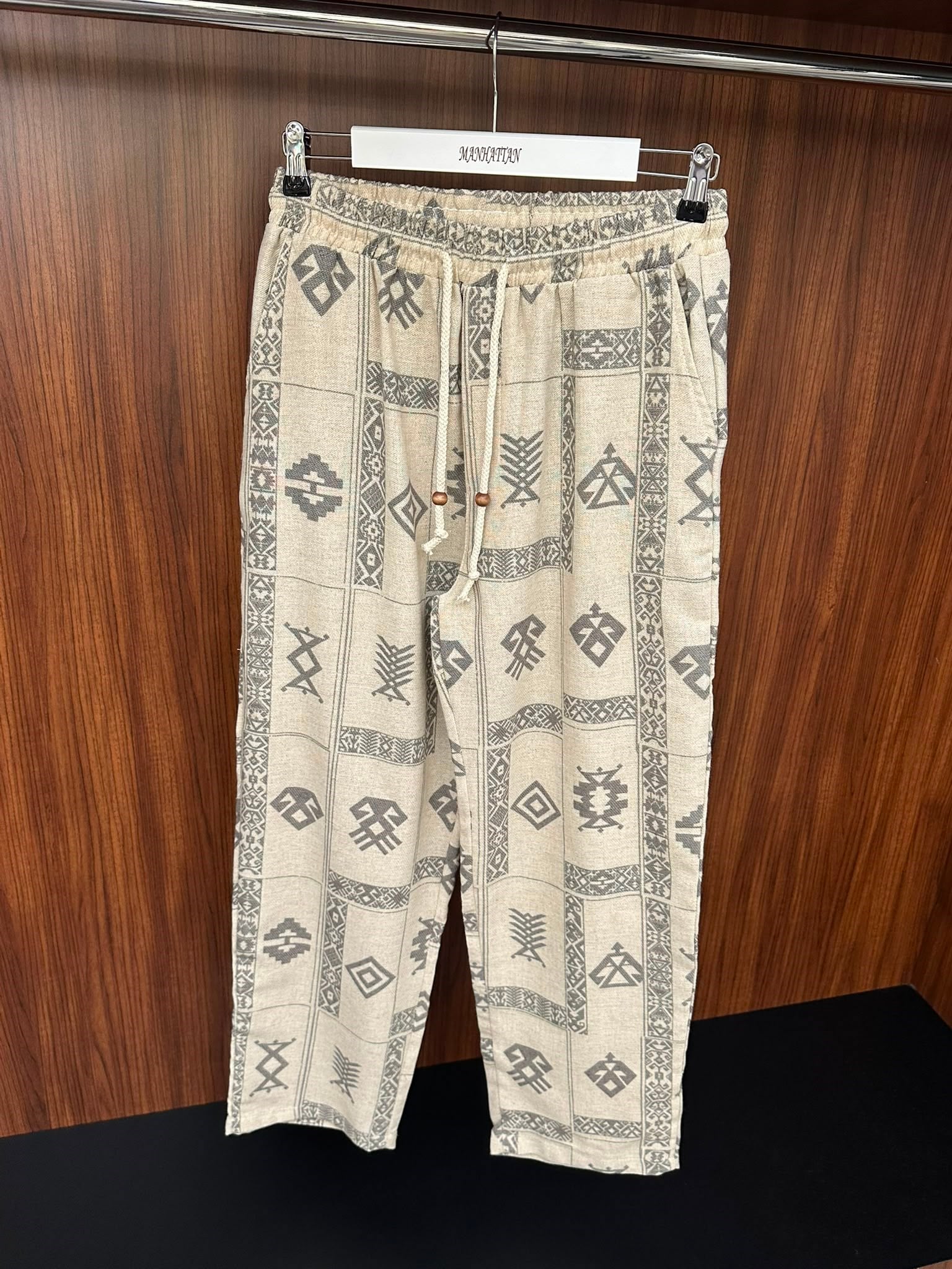 Etnik Desenli Keten Baggy Pantolon