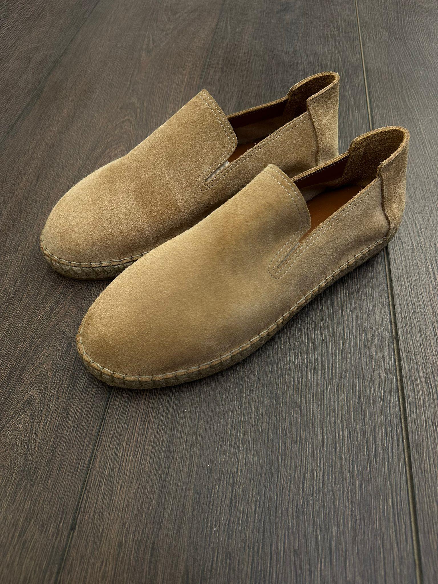 Hasır Tabanlı %100 Süet Deri Espadril