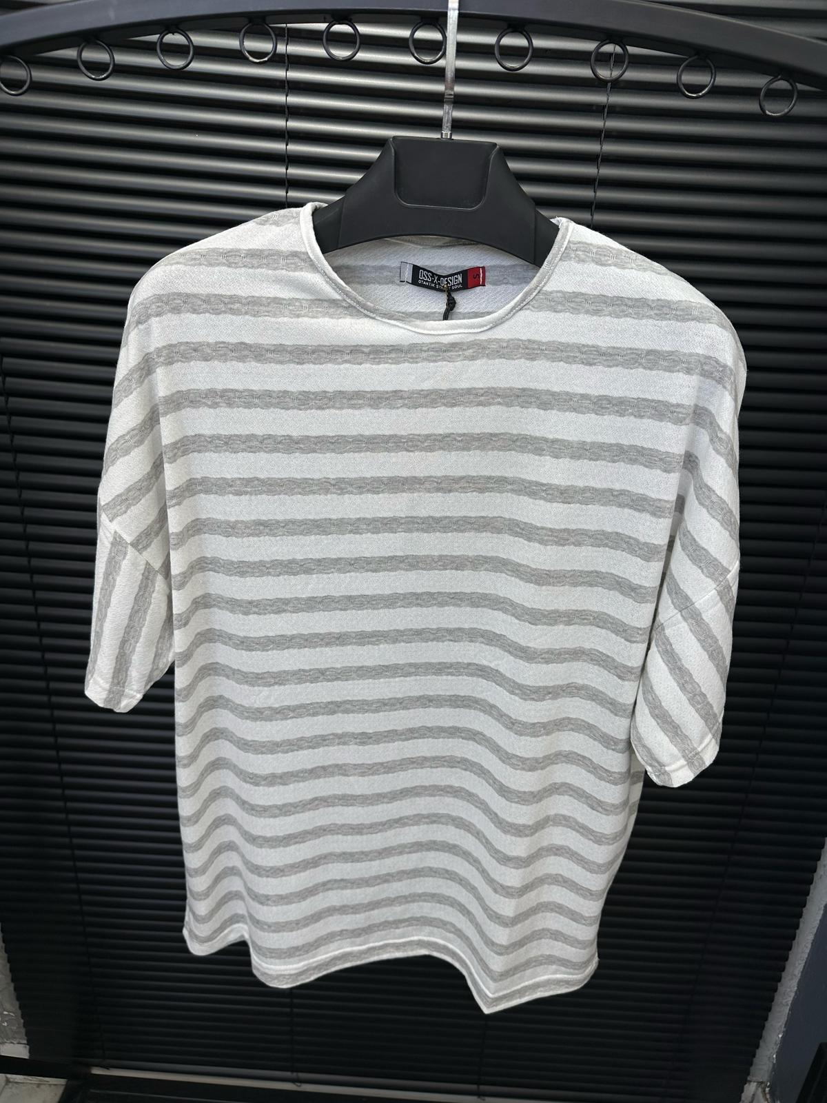 Jakar Çizgili Örme T-Shirt