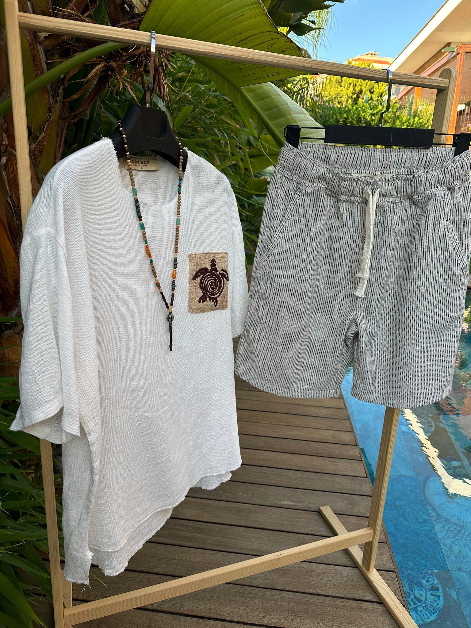 Kaplumbağa Logolu %100 Pamuk Oversize T-Shirt - Bej