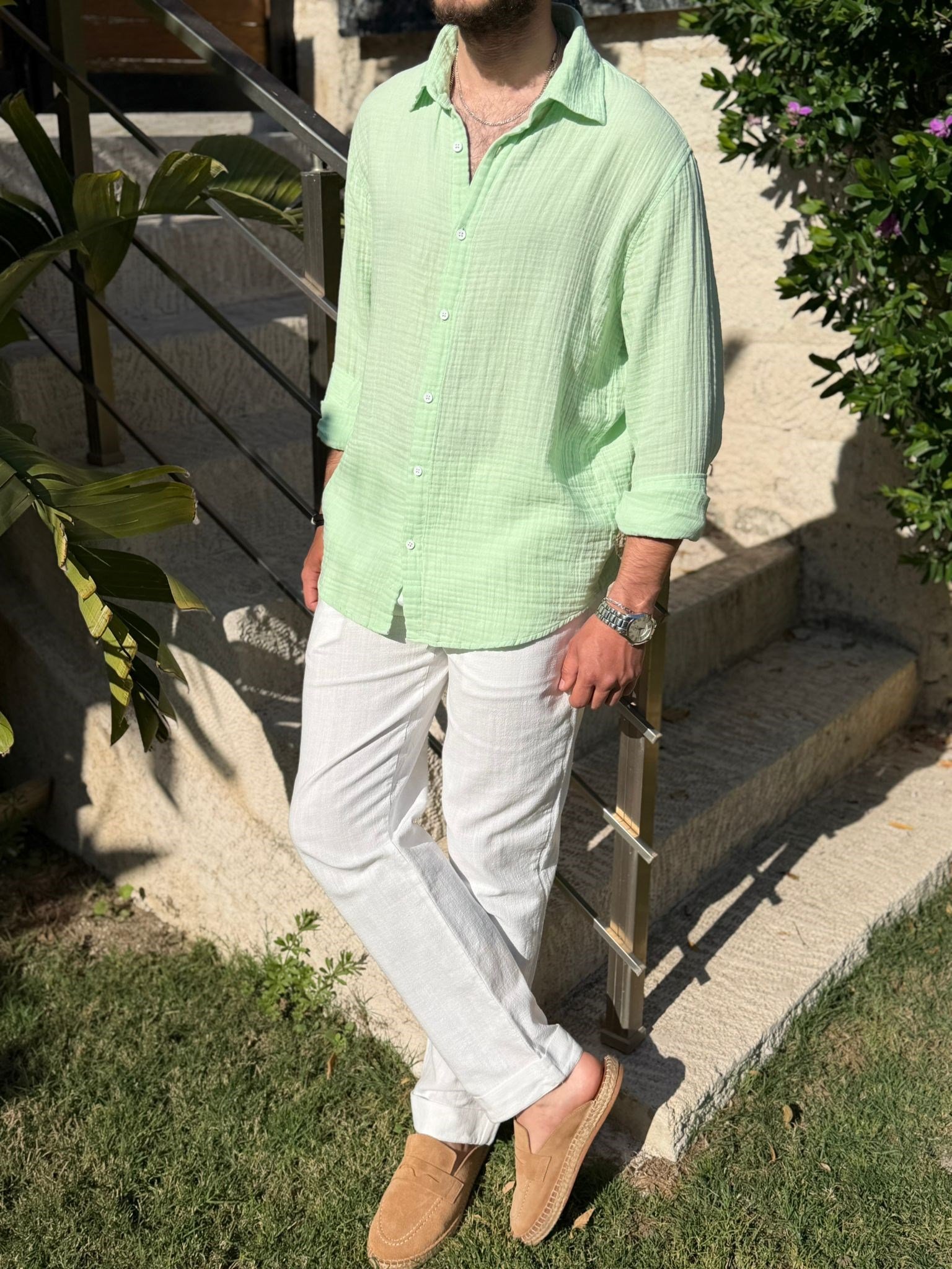 Mikonos Cep Detaylı Basic Müslin Gömlek