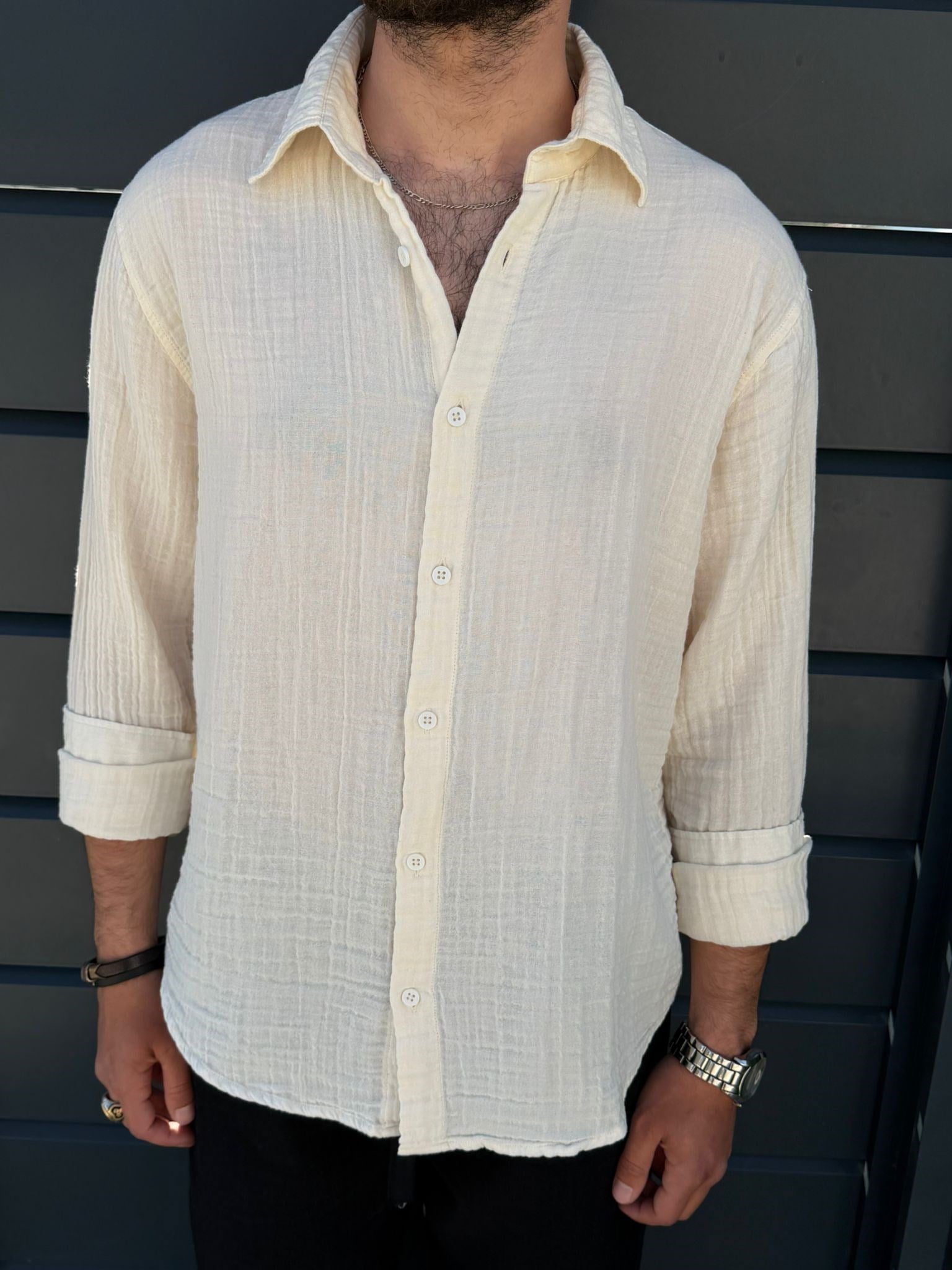 Mikonos Cep Detaylı Basic Müslin Gömlek