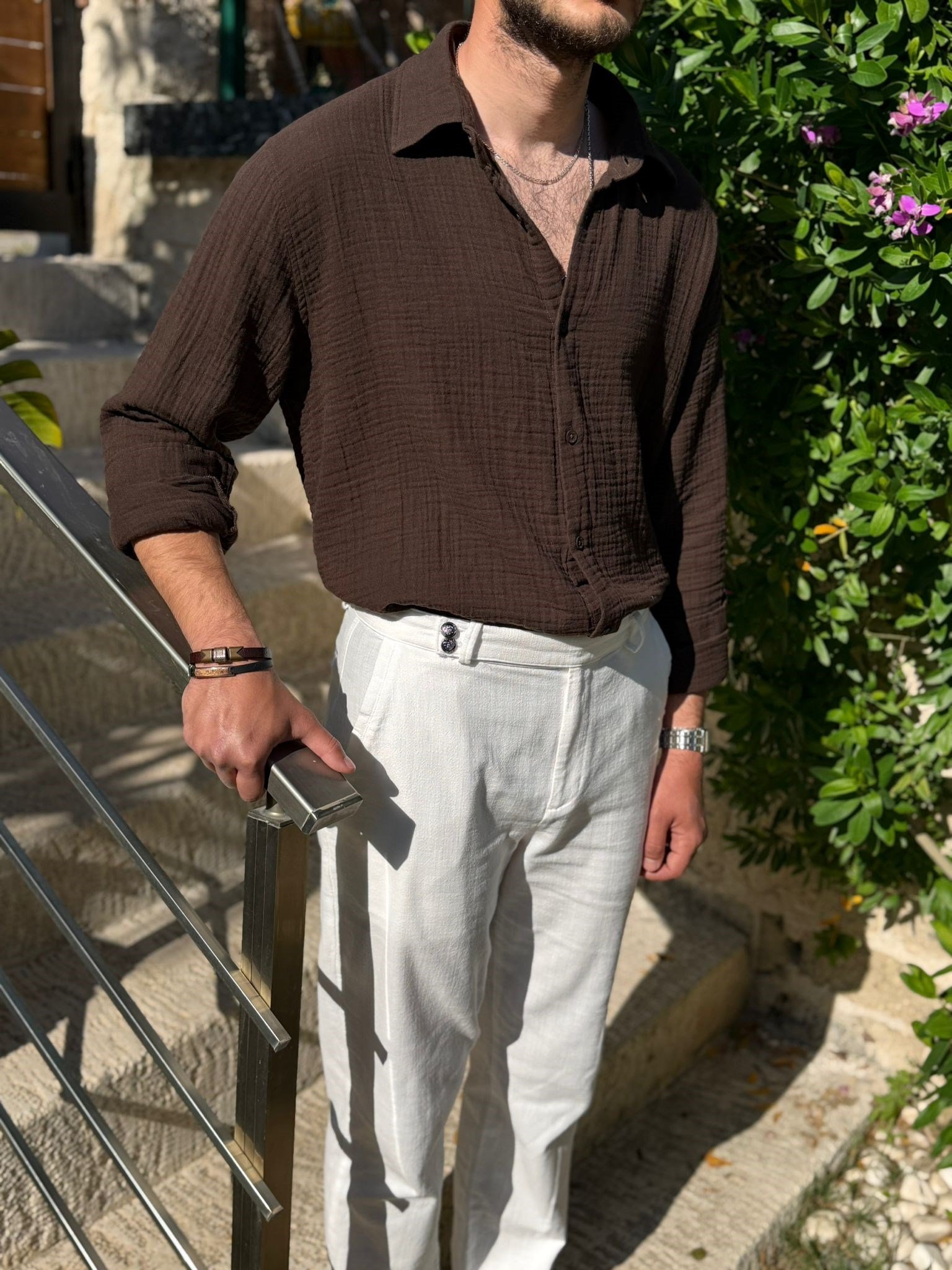 Mikonos Cep Detaylı Basic Müslin Gömlek