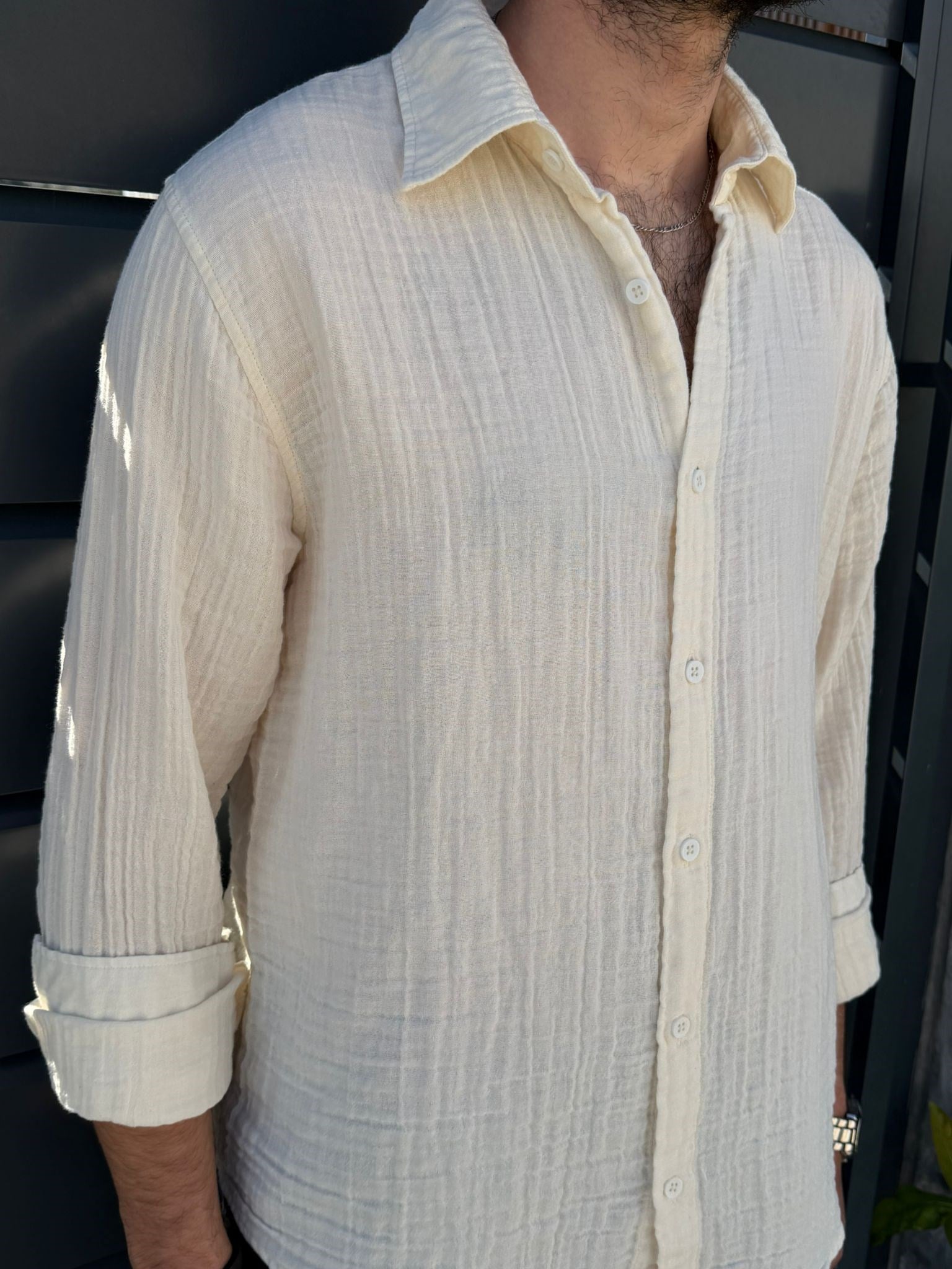 Mikonos Cep Detaylı Basic Müslin Gömlek