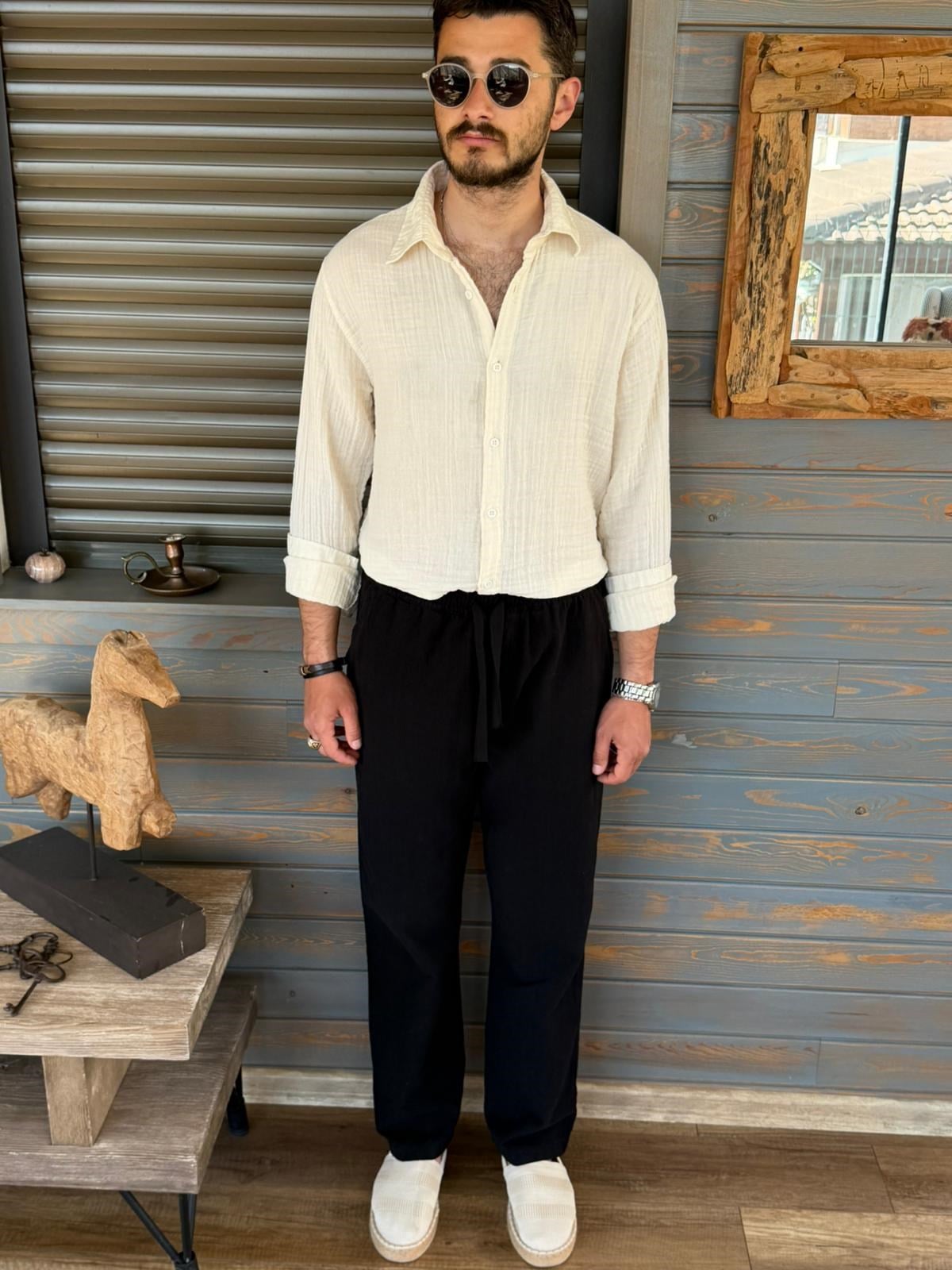 Mikonos Cep Detaylı Basic Müslin Gömlek