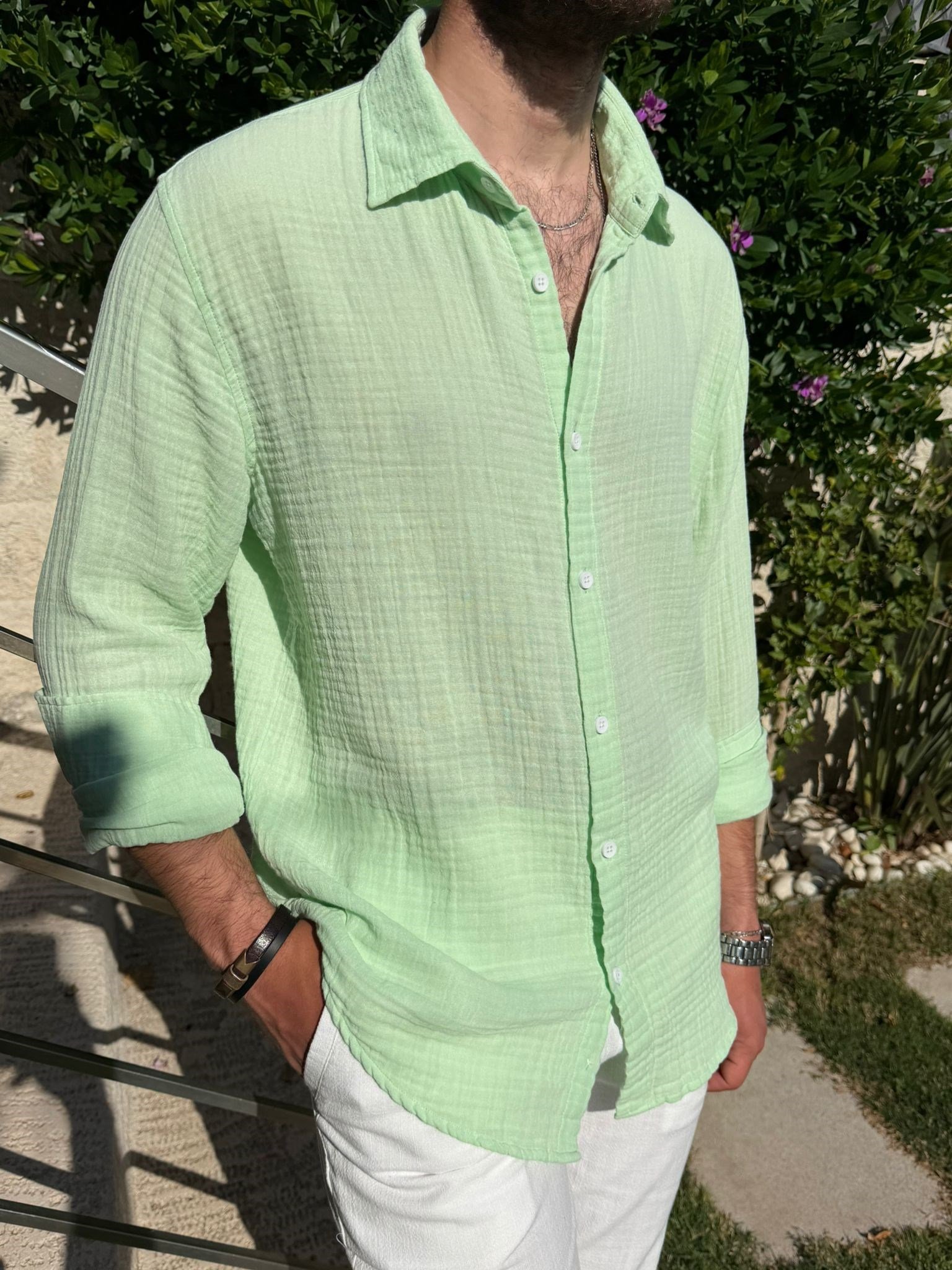 Mikonos Cep Detaylı Basic Müslin Gömlek