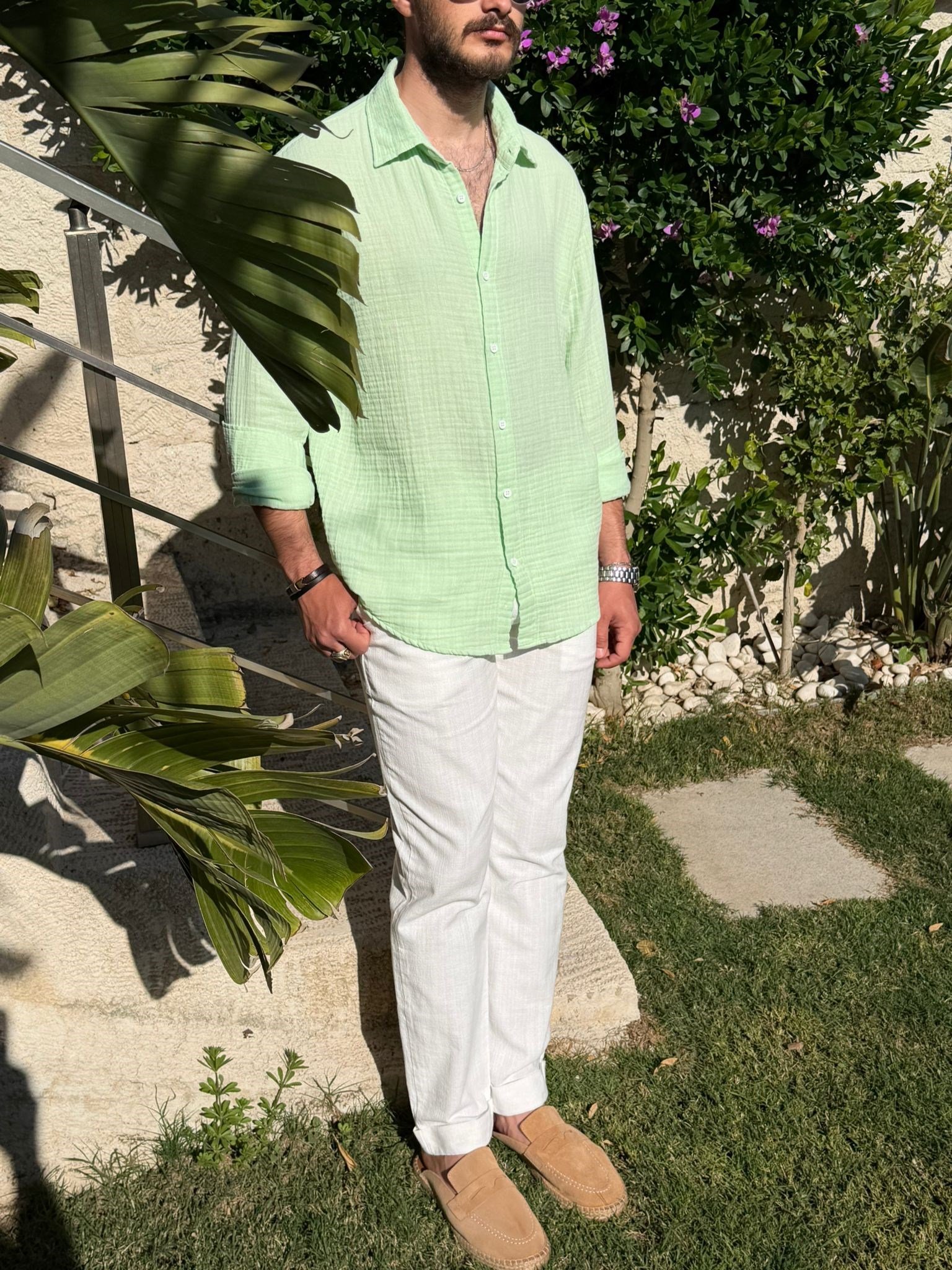 Mikonos Cep Detaylı Basic Müslin Gömlek