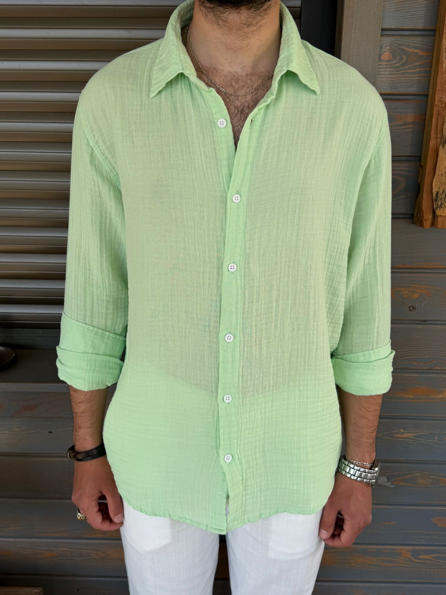 Mikonos Cep Detaylı Basic Müslin Gömlek