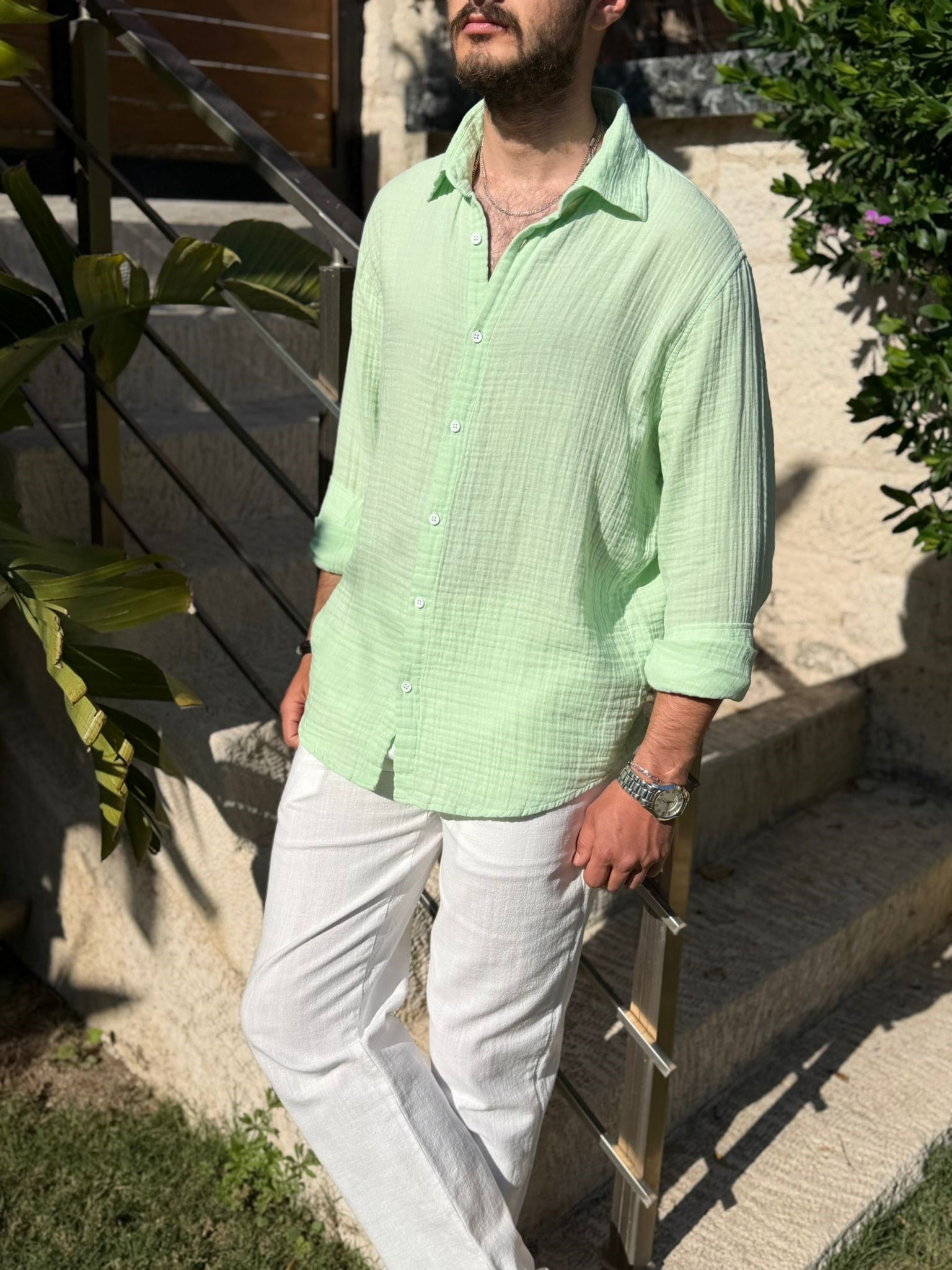 Mikonos Cep Detaylı Basic Müslin Gömlek